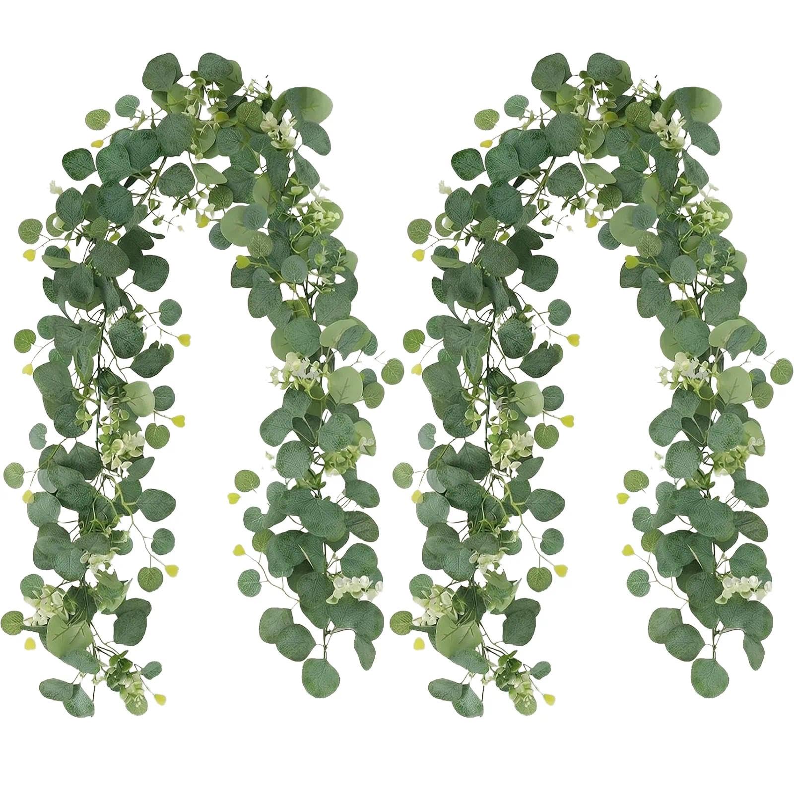 2 Pack Artificial Eucalyptus Garland, 180cm Faux Greenery Vine Hanging Plants, Fake Leaves Garland for Wedding Arch Backdrop, Home Wall, Table, Balcony Decor