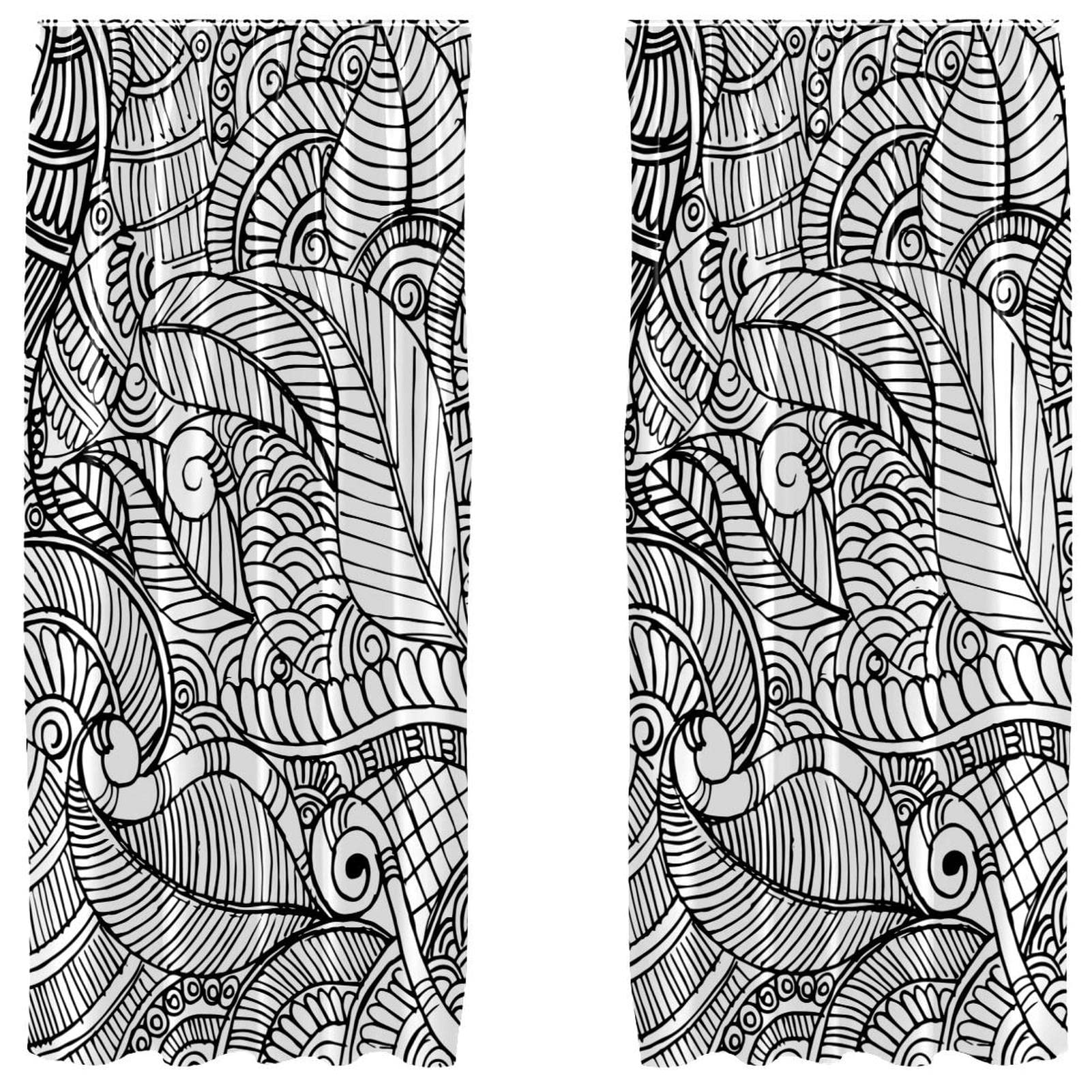Rideaux mandala noir et blanc 140x213 cm pour un salon bohème chic