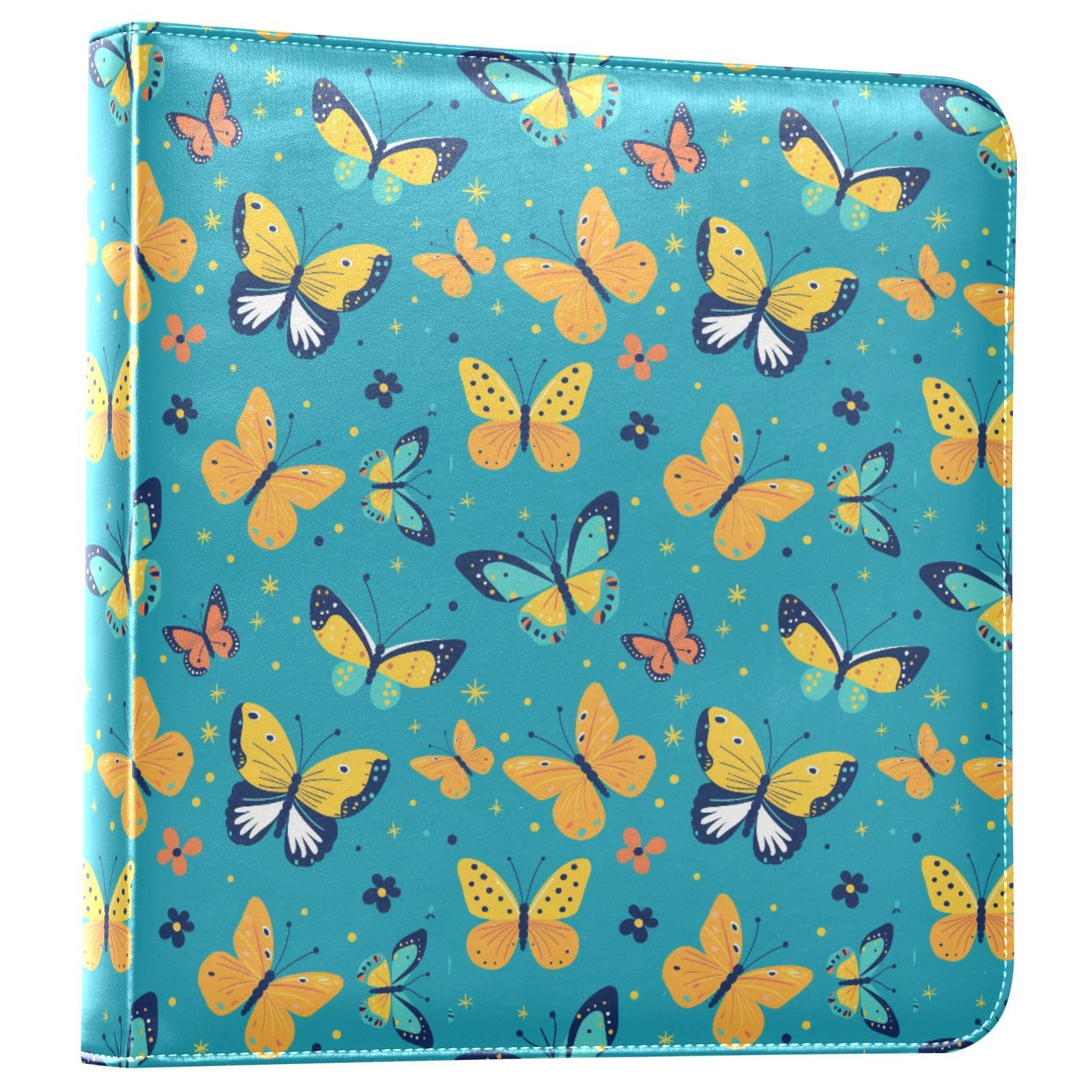 JIPONI Butterfly Blue Background Large Photo Album, DIY Leather Cover Scrapbook Albums for 4x6 5x7 6x8 Pictures, Self Adhesive Memory Book for Wedding, Baby, Family