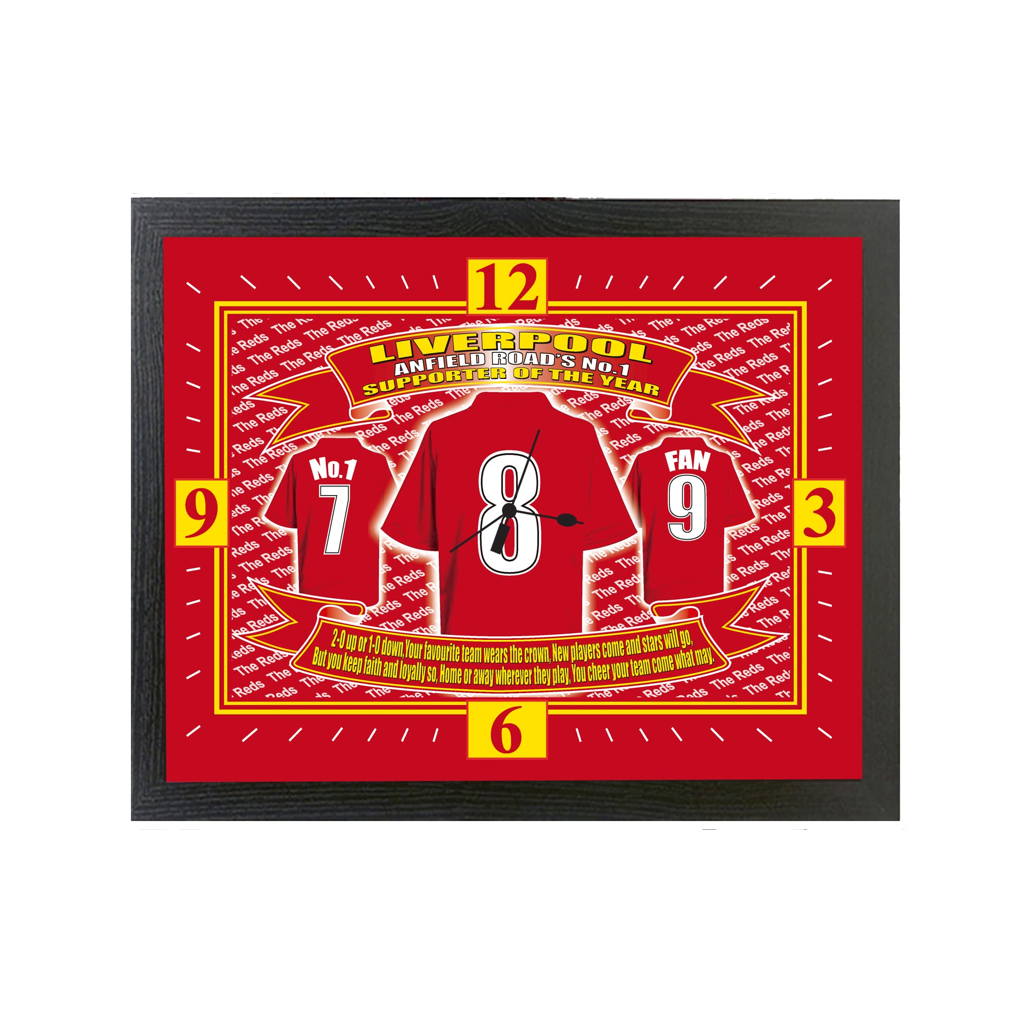 Ashby's Liverpool Football Shirt Clock Gift Present - Rectangular Mantel Clock - Red, White - Size M - Wall Mountable - Silent Clock - Battery Powered - Indoor Use - Casual Style - 25cm x 25cm