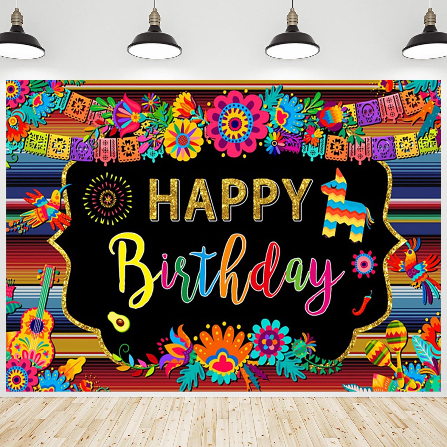 CRTPOD Mexican Fiesta Themed Birthday Backdrop Colorful Paper Floral Birthday Photography Background for Mexico Cinco De Mayo Birthday Party Decor