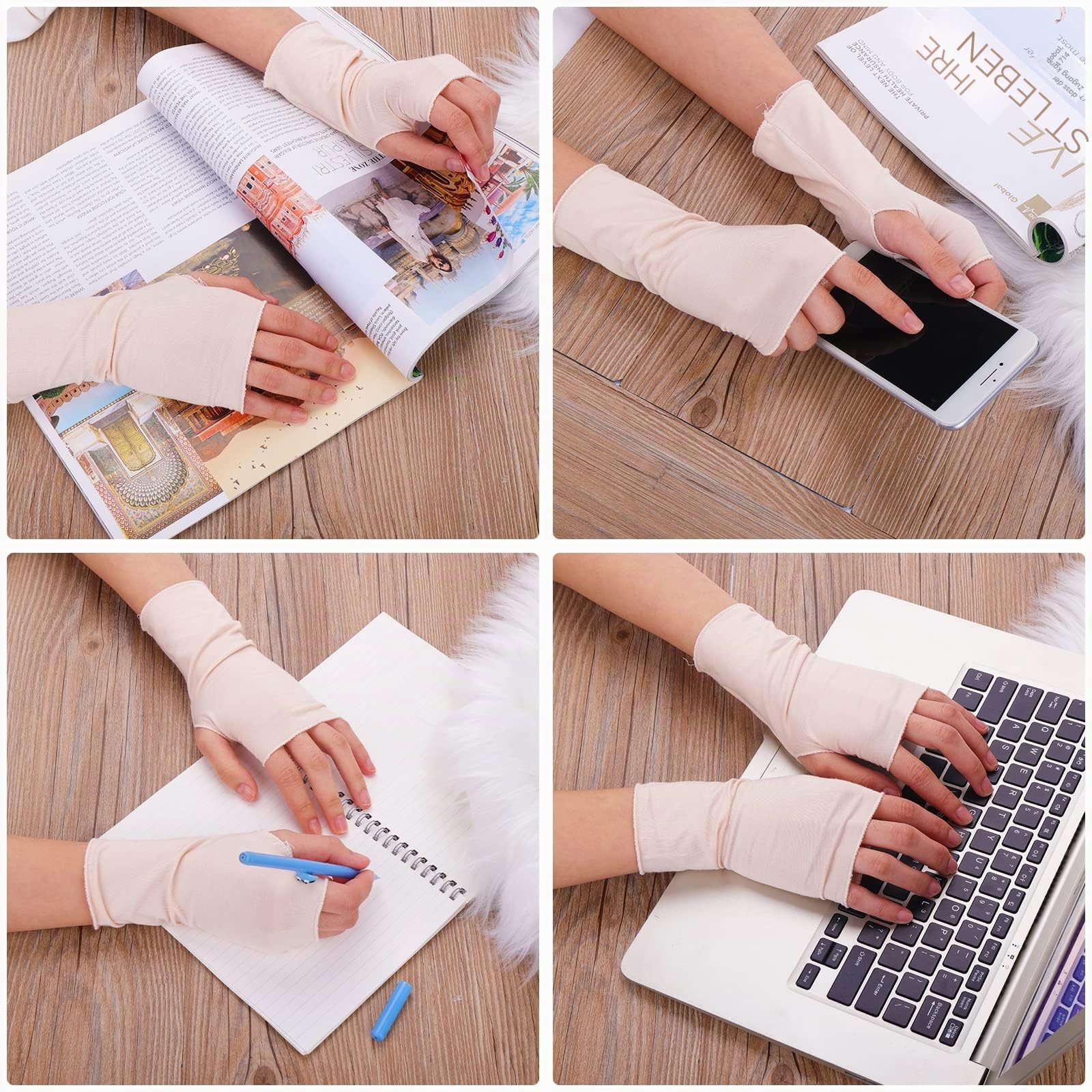 4 Paar Sunblock Fingerlose Handschuhe Sonnenschutzhandschuhe Damen Fingerless Gloves UV Schutz Handgelenklange Handschuhes Leichte Fingerlose Mädchen Anti Rutsch Sonnenschutz Fahren im Freien Sommer