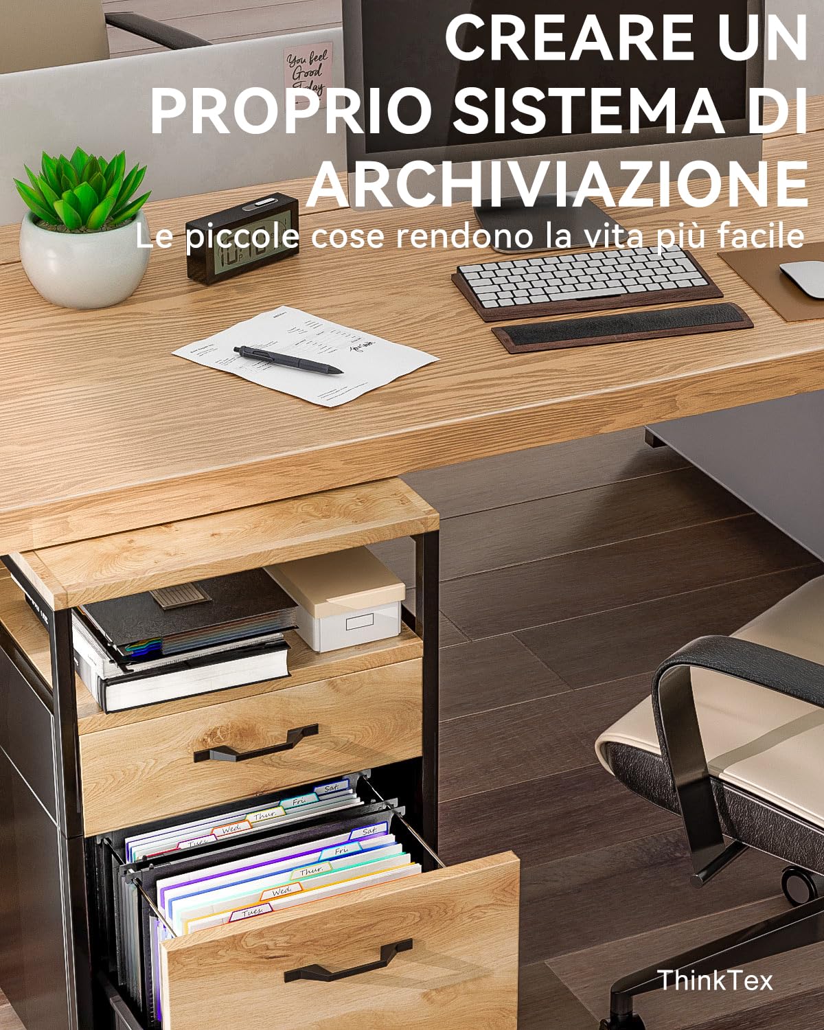 ThinkTex 6 cartelline sospese in plastica A4 con tasche espandibili, 7 innovative tasche a fisarmonica da 3 cm (adatte per armadietti da 32 cm a 37 cm)
