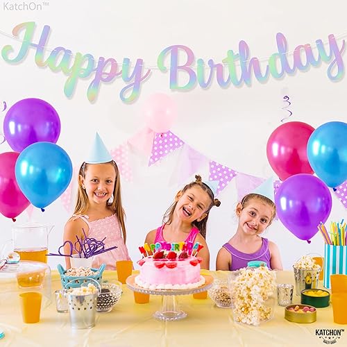 Miniatura 9 de KatchOn, Pre-Strung Holographic Happy Birthday Banner - 10 Feet, No DIY  White Iridescent Happy Birthday Banner for Holographic Party Decorations,