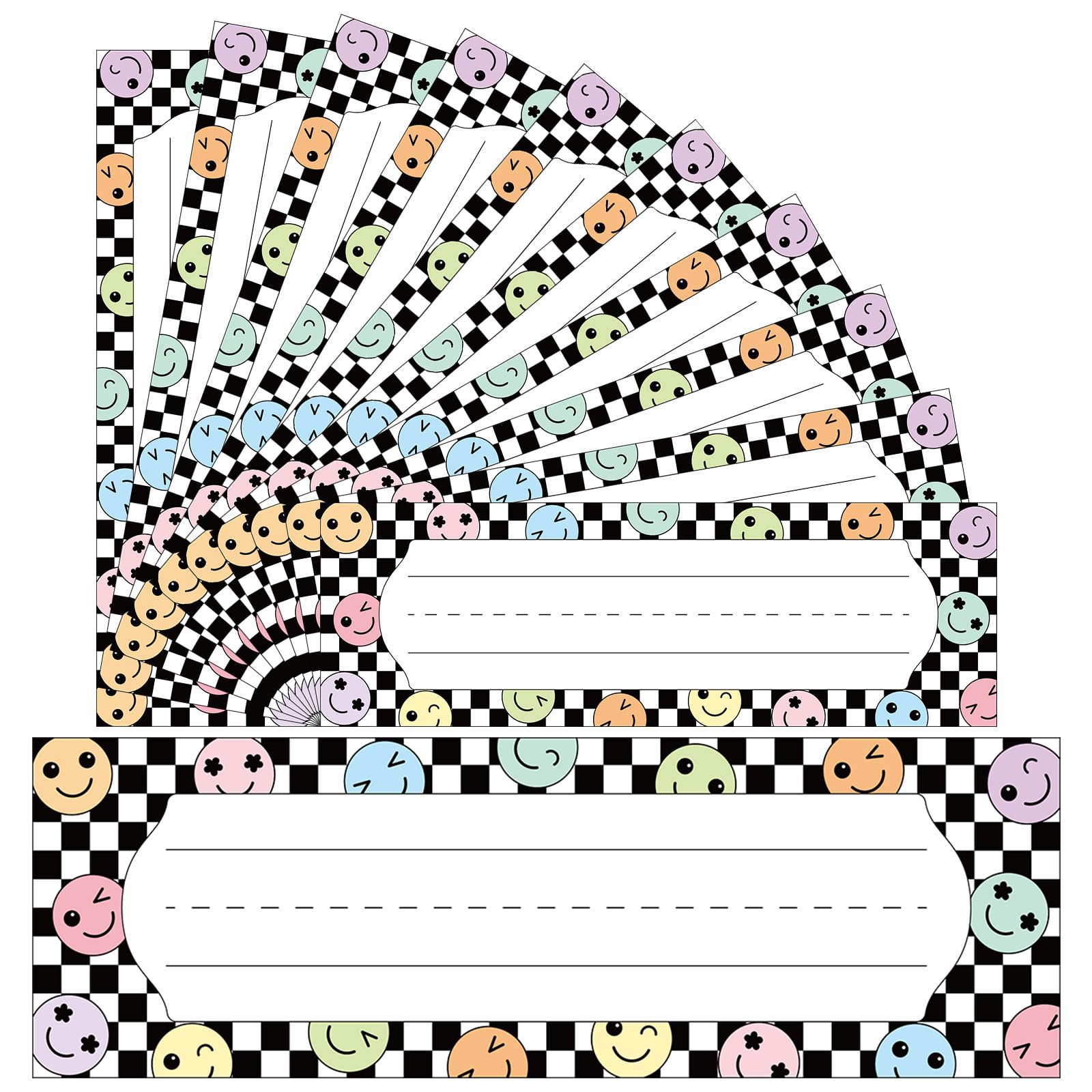 AmazingSpark Namensetiketten für Computer, 108 Stück, 22,9 x 7,6 cm, kariert, selbstklebend, für Schule, Büro, Zuhause, Klassenzimmer (schwarz weiß)