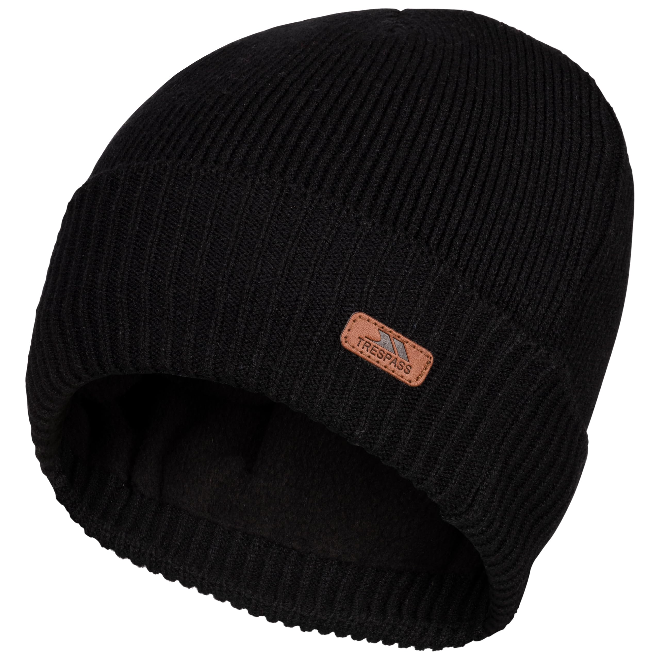 Trespass Unisex Black Adult Knitted Beanie Hat With Fleece Lining Chuck
