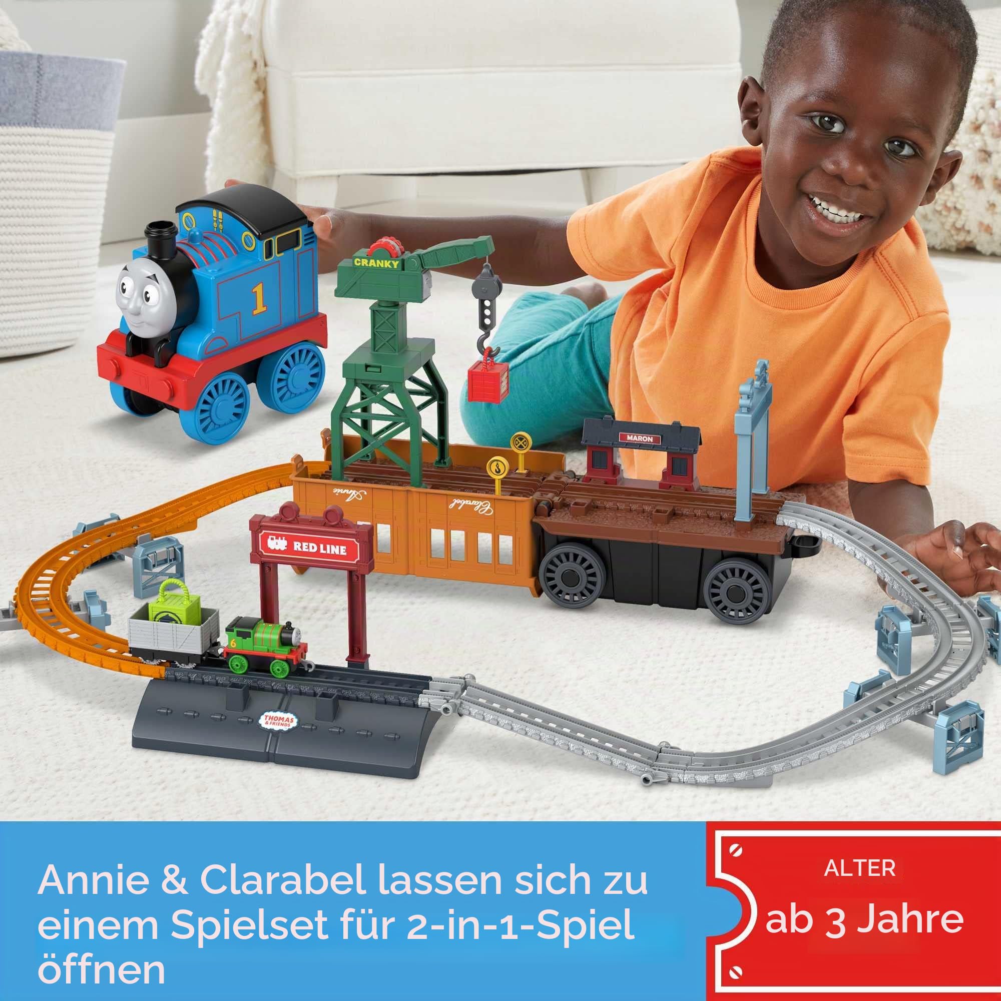 Thomas & Friends Fisher-Price 2-in-1 Spiel-Set mit wandelbarer Lok Thomas, Schiebezug- und Strecken-Set, mit Aufbewahrung und Arbeitskran, für Kinder ab 3 Jahren