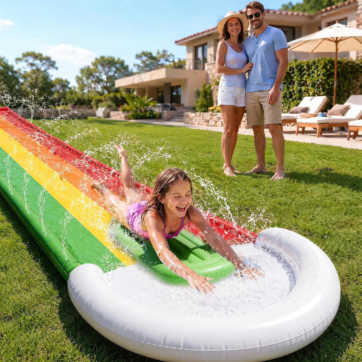 Scivolo Acquatico da 4,8 m,con Bodyboard Inclusi, Scivolo per Prato con irrigatore Integrato per Giochi da Giardino per Bambini e Adulti,Divertimento Acquatico in Cortile,Estate, all'aperto