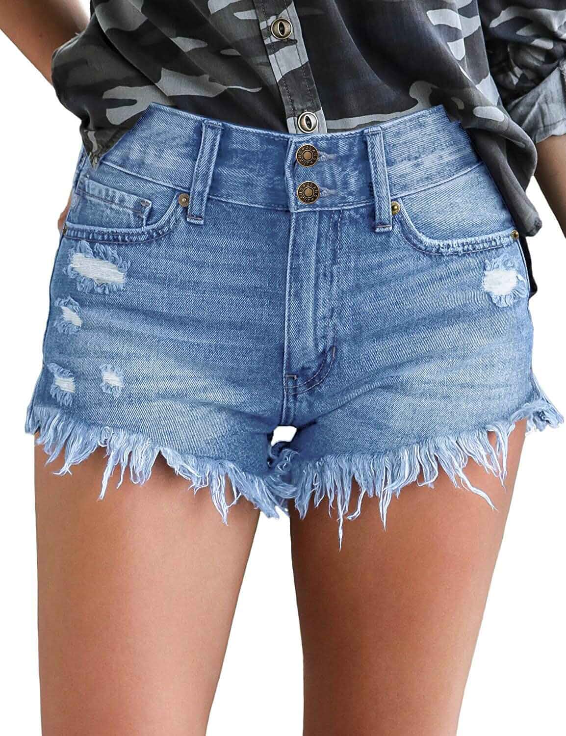 luvamia Women Casual High Waisted Denim Shorts Frayed Raw Hem Ripped Jeans Shorts
