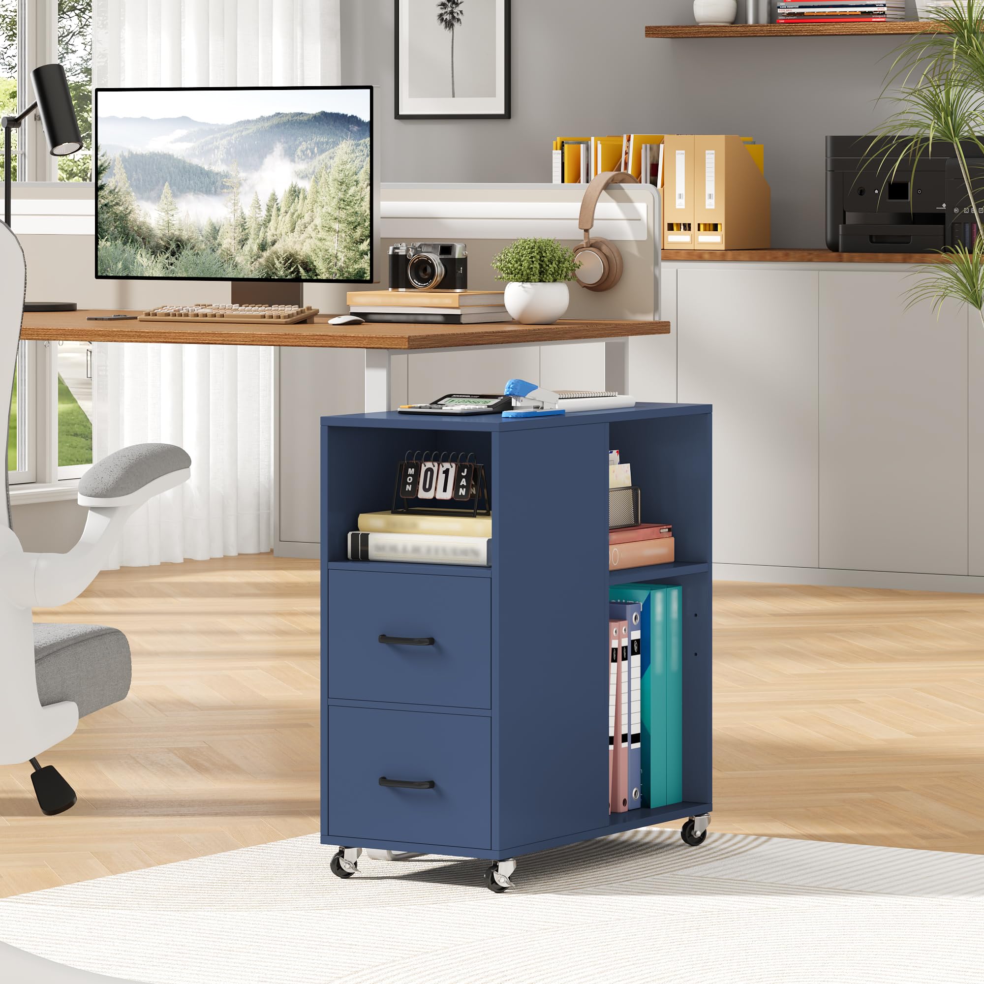 HOCSOK Cajonera con ruedas con estante ajustable, color azul