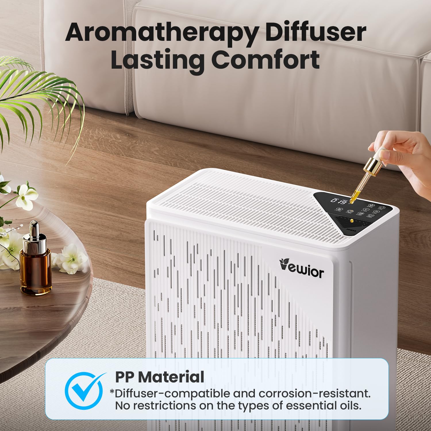 VEWIOR H13 True HEPA purificatori d'aria per camera da letto con display PM2,5, sensore di qualità dell'aria, diffusore di profumo per Wildfire, fumo, peli di animali domestici, polvere