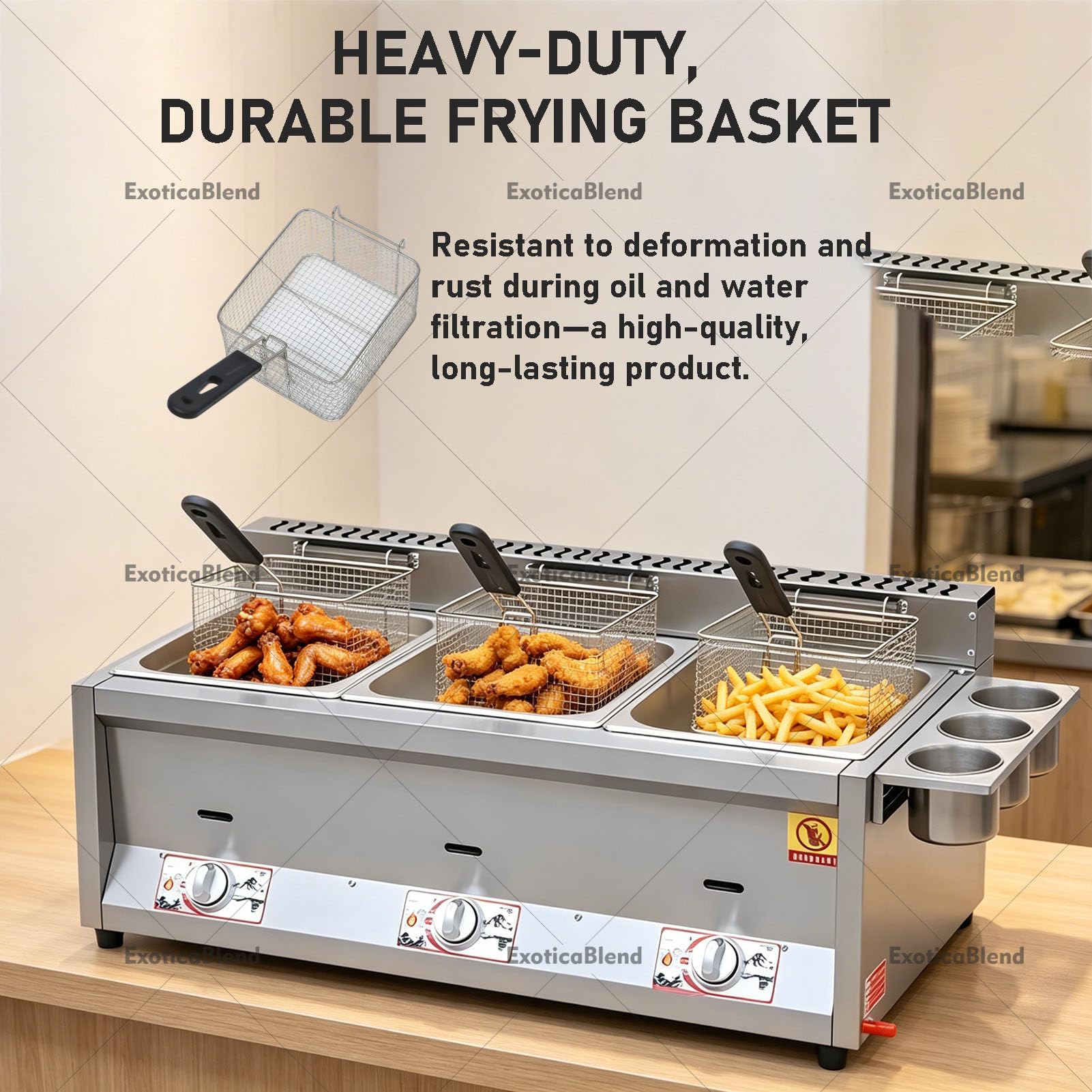 Friggitrice a Gas di Grande capacità in Acciaio Inox - Potenza Regolabile. per Patatine Fritte, Ciambelle e Pesce - Facile da Pulire, qualità Professionale - Include Cestelli