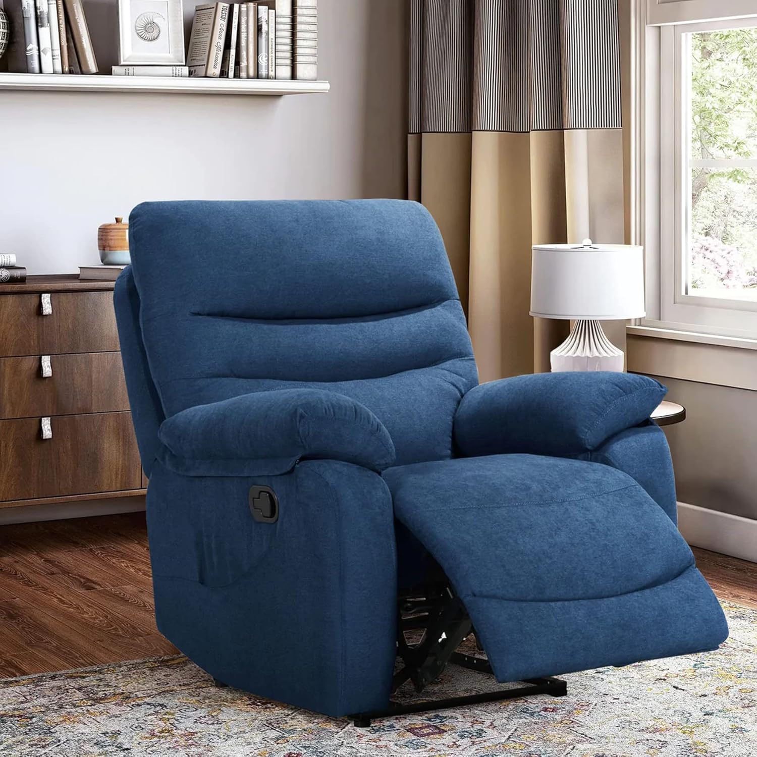 Sofa Crafter Solid Wood Jamie Blue Fabric Manual Recliner Amazon.in