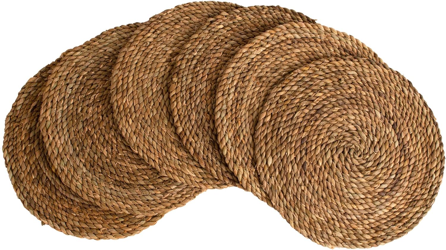KAZI Essentials Boho Round Woven Placemats Set of 6, Natural Wicker