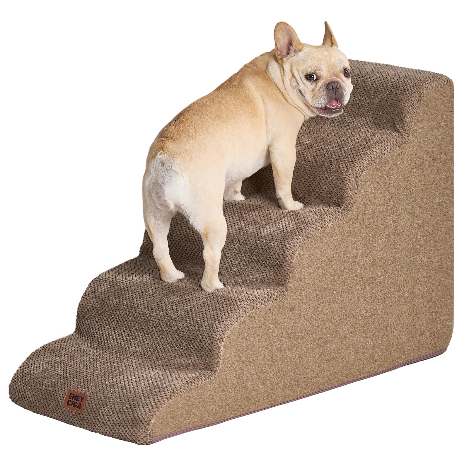 EHEYCIGA Curved Dog Stairs Ramp for High Beds 22.6" H, 5-Step Dog Steps for Small Dogs and Cats, Pet Stairs for High Bed Climbing, Non-Slip Balanced