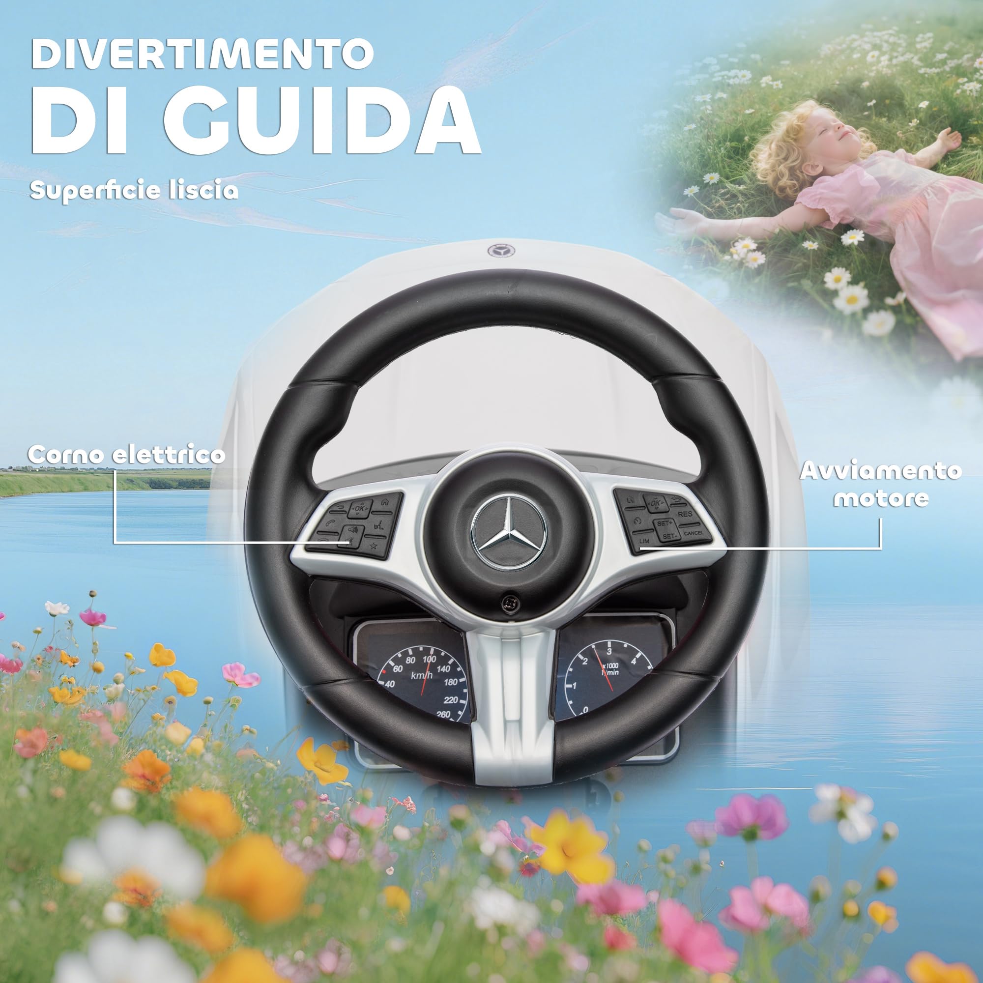 AIYAPLAY Macchina Primi Passi Cavalcabile per Bambini 1-3 Anni Convertibile in Passeggino con Maniglione, Barriera a 360° e Volante, Auto Cavalcabile in PP e Acciaio, 91x40x83 cm, Bianco