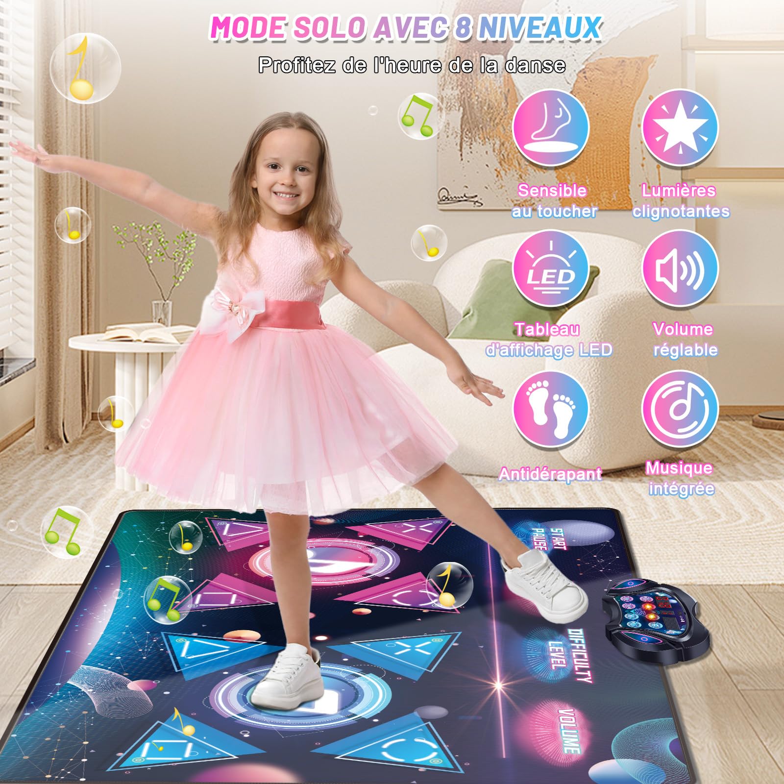 Aragallant Tapis de Danse pour Enfants, Double Tapis de Danse pour Filles et Garçons de 3 4 5 6 7 8+ Ans, Musique Pad de Danse Jouets pour Enfants et Adultes Anniversaire de Noël Cadeau