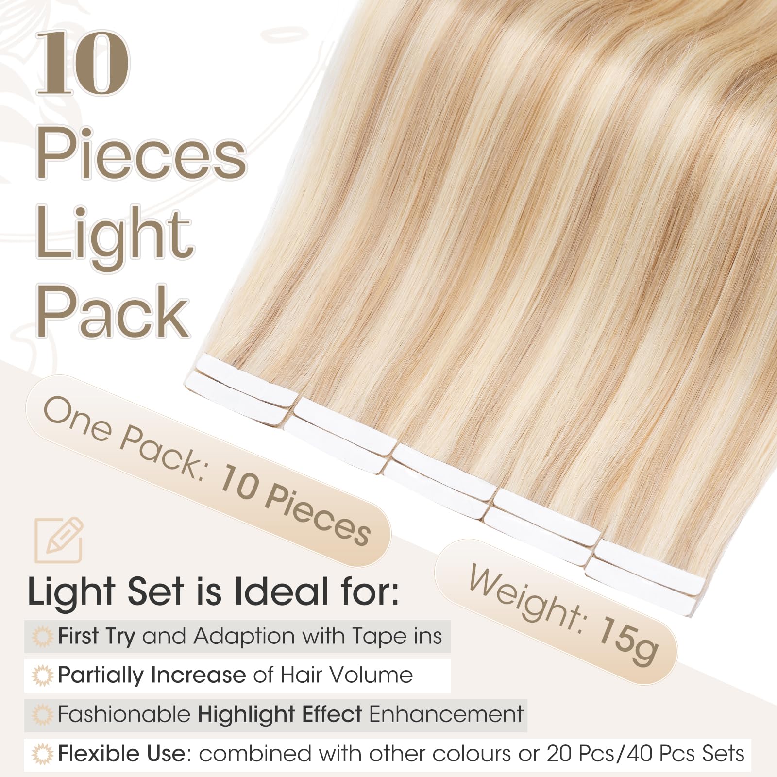 Elailite Tape in Hair Extensions Human Hair Real Human Hair 10 Pcs Invisible Thin Type - Image 3