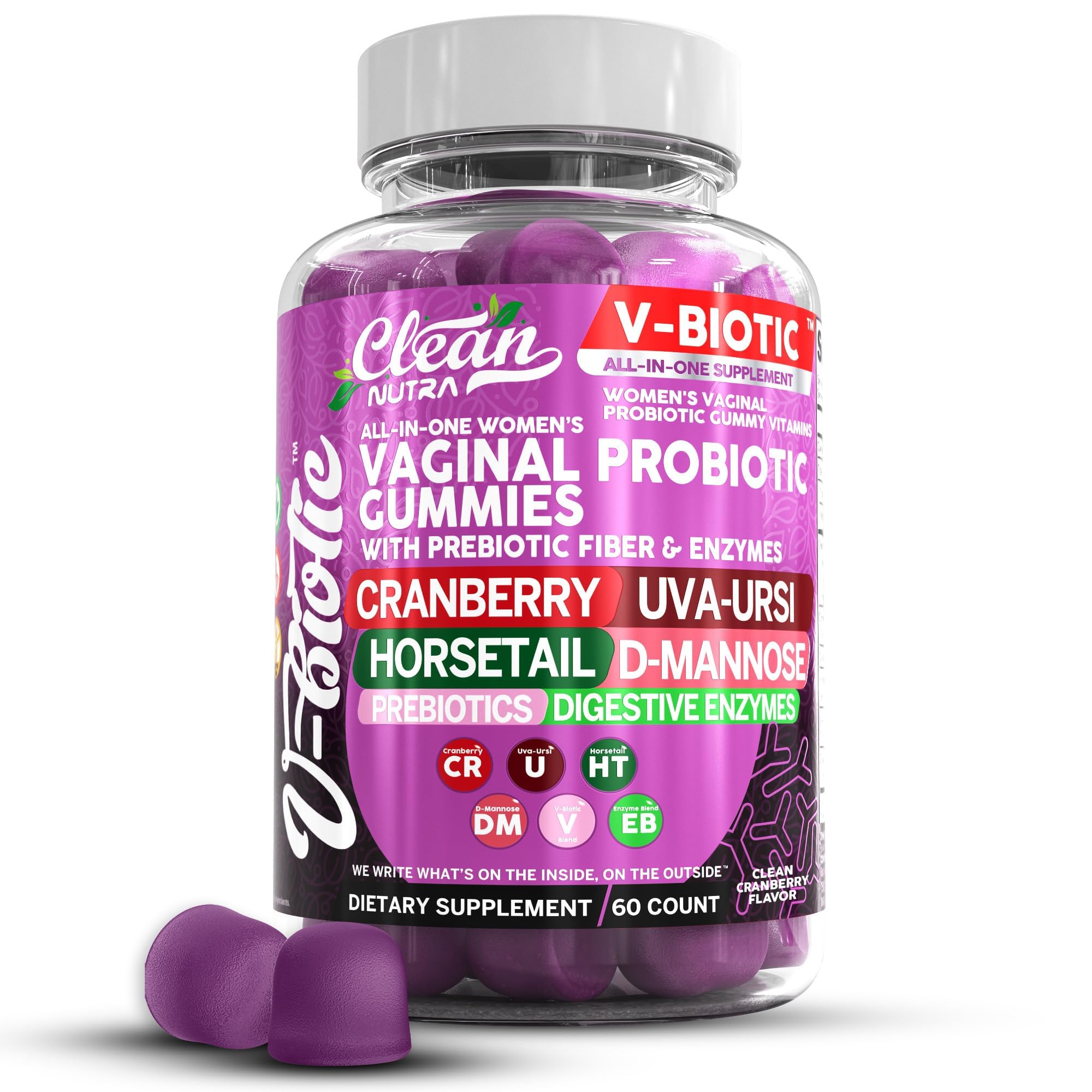 Vaginal Probiotic Gummies For Women | Prebiotics Cranberry D-Mannose Uva-Ursi Digestive Enzymes | Vaginal Health Supplement pH Balance to Promote Healthy Vaginal Odor & Flora Cranberries Gummy Vitamin