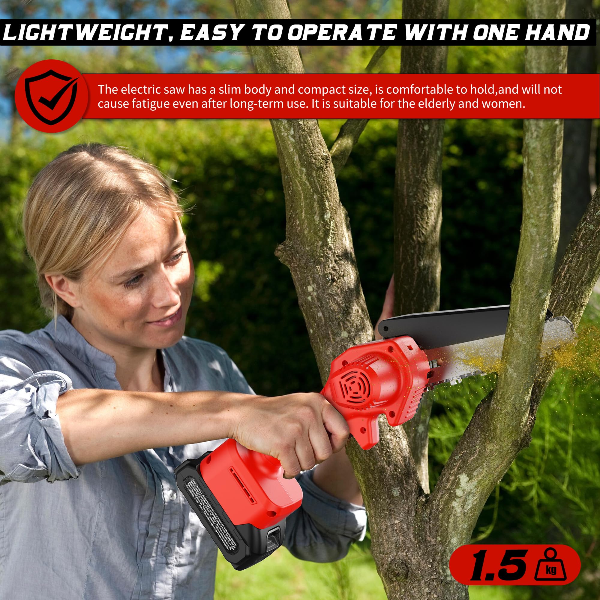 Mini Tronconneuse a Batterie Tronconneuse -Coupe Branche Ãlectrique Scie Sans Fil petite Elageuse Chainsaw 6 Pouces avec 2 Batteries 2 Chaines 800W l'Élagage le Jardin Cour Bois jardinage Outils