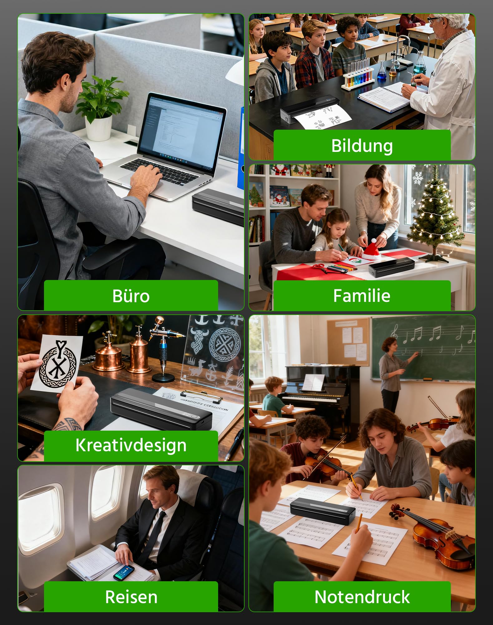 PB821 Thermodrucker A4, Bluetooth Mobiler Drucker A4 für Unterwegs, Büro, Schule, Zuhause, Kompatibel mit Smartphones und Computern, Tragbarer Drucker mit 3 Rollen Thermopapier, Schwarz