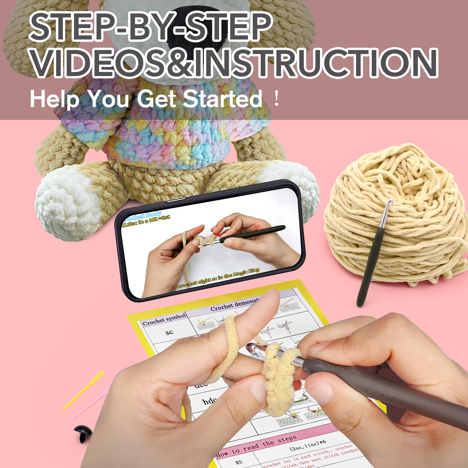CODGP Kit De Crochet Pour Débutants - Kit Animaux à Crocheter Avec Instructions Vidéo, Fil Et Crochets Pour Éléphant Mignon