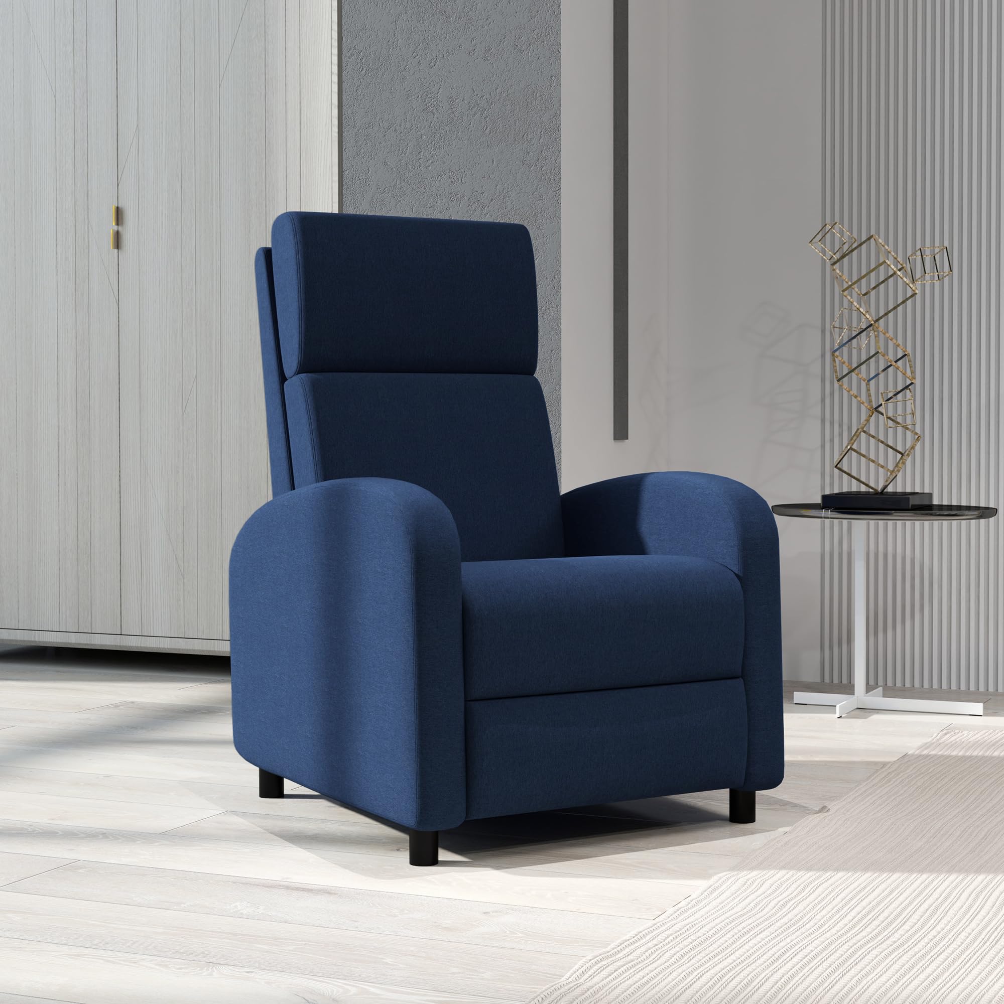 HOMCOM Poltrona Relax Reclinabile Manuale 160° con Poggiapiedi, Poltroncina Reclinabile Imbottita Ergonomica in Tessuto Effetto Lino per Camera da Letto, Ufficio, Salotto e Soggiorno, Blu