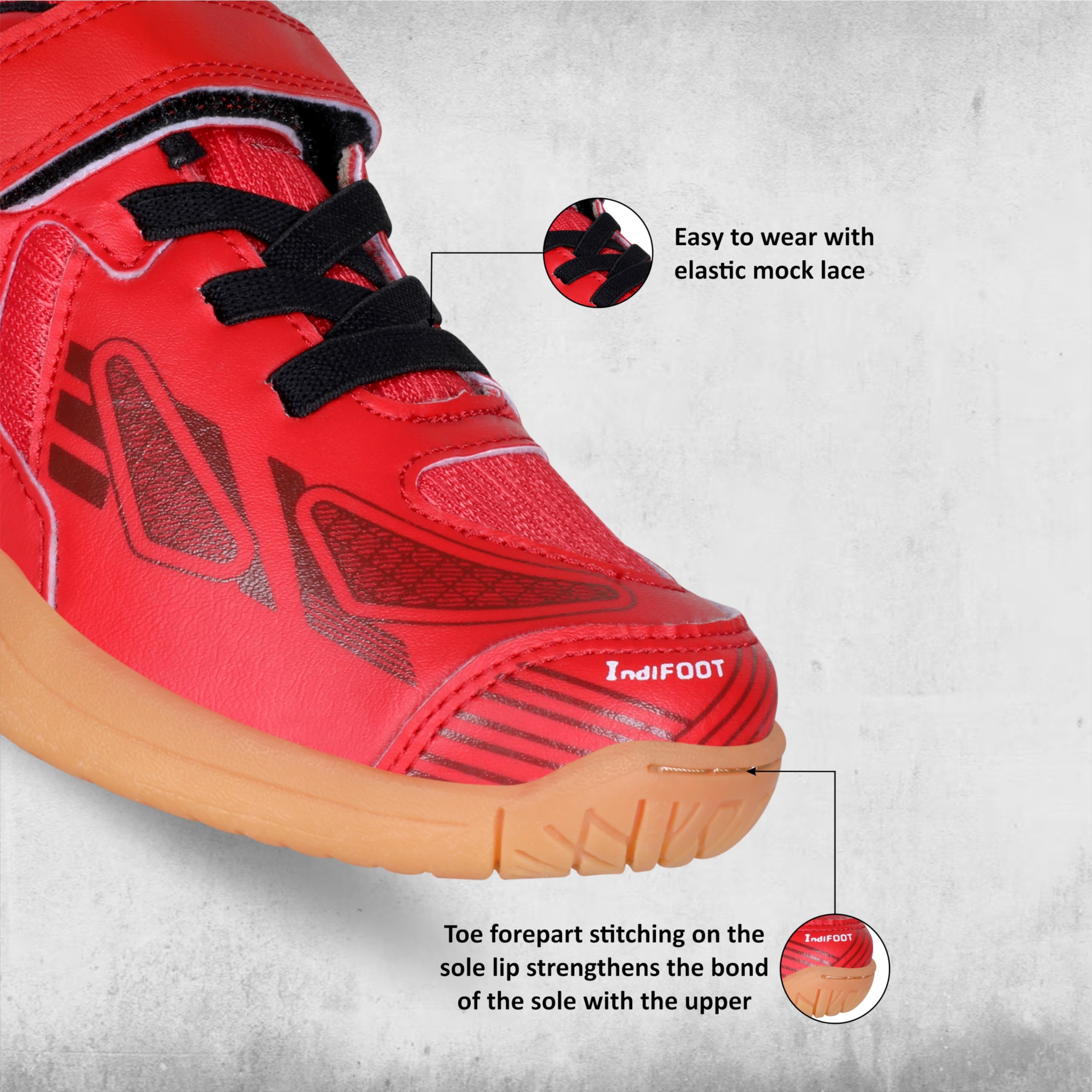 Nivia Appeal 3.0 Badminton Shoes for Kids, Mesh & PU Upper, Duofoam Midsole, Non‑Marking Hex-Grip Round Sole (Red/Black), UK02 3