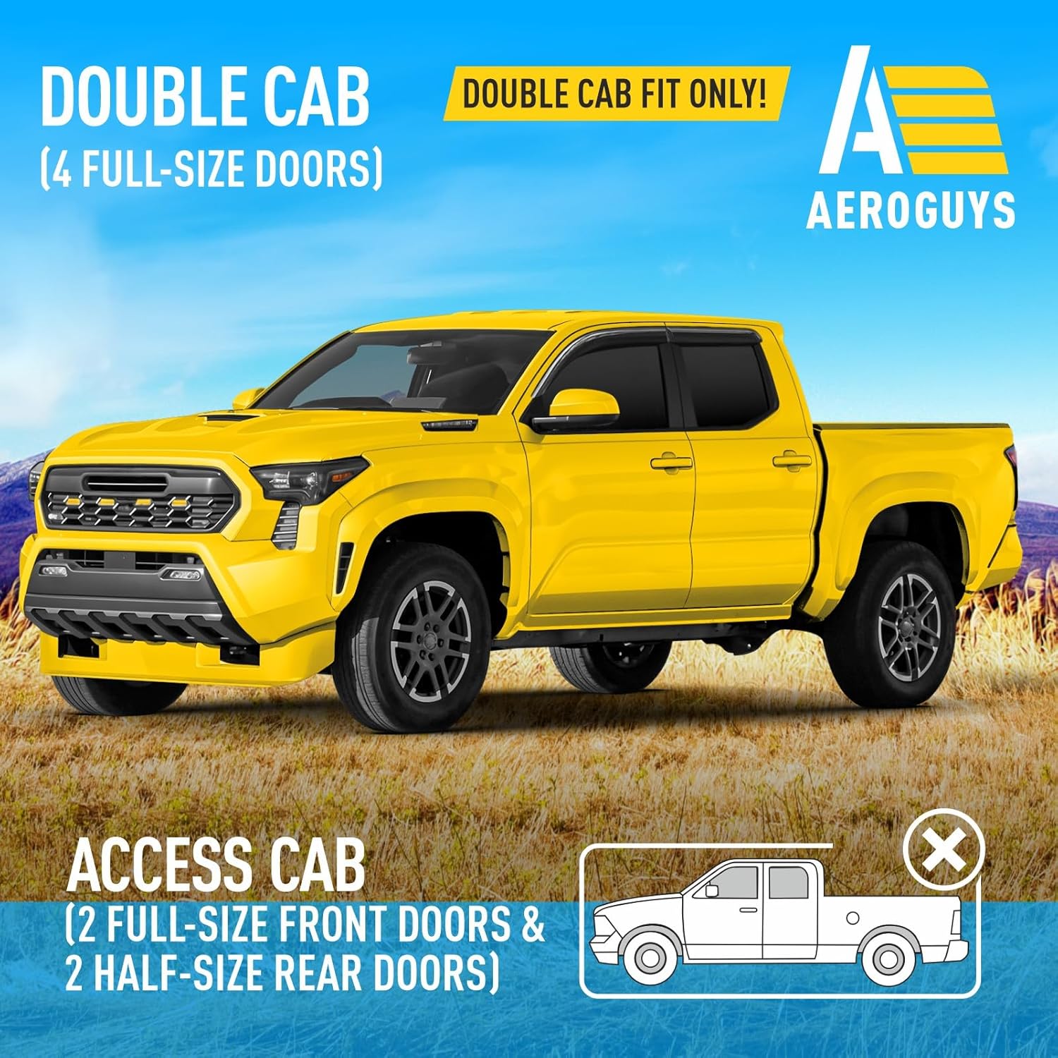 Extra Durable Window Deflectors Tape-On Window Visors Rain Guards Fit for Toyota Tacoma 2024-2026 Double Cab, Sun Visors, Wind VentVisors, Window Vent Shades, Exterior Car Accessories - 2 pcs. AG0849