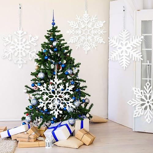 Miniatura 4 de Cindeer 24 adornos de copo de nieve de Navidad de 12 pulgadas, adornos de copos de nieve de plástico con purpurina para decoración de árbol de