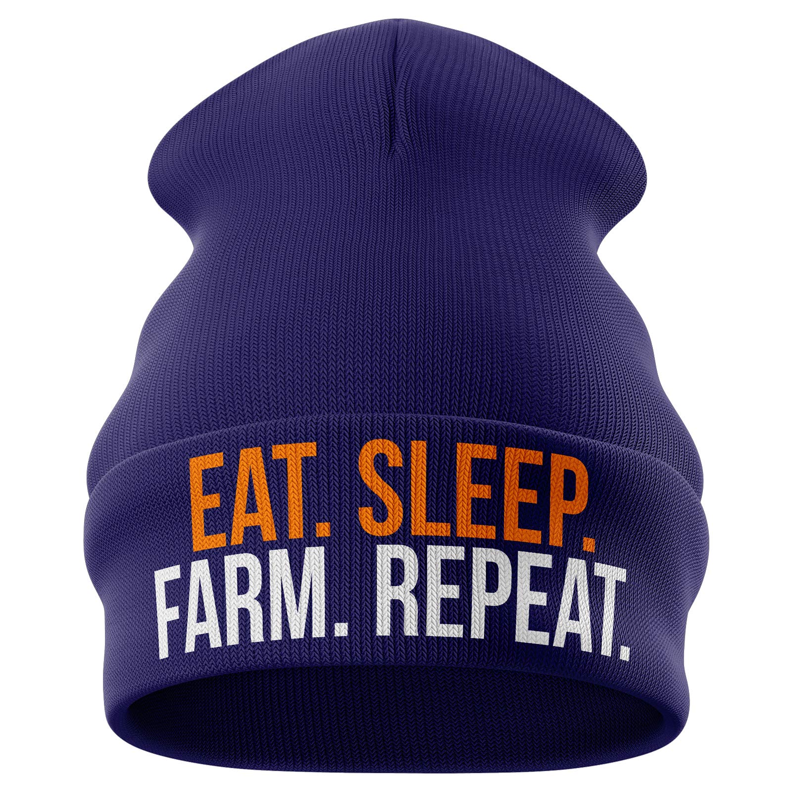 Purple Print House Farming Gifts - Funny Beanie Hat - Eat Sleep Farm Repeat - Tractor & Farmers Gift (Navy Blue)