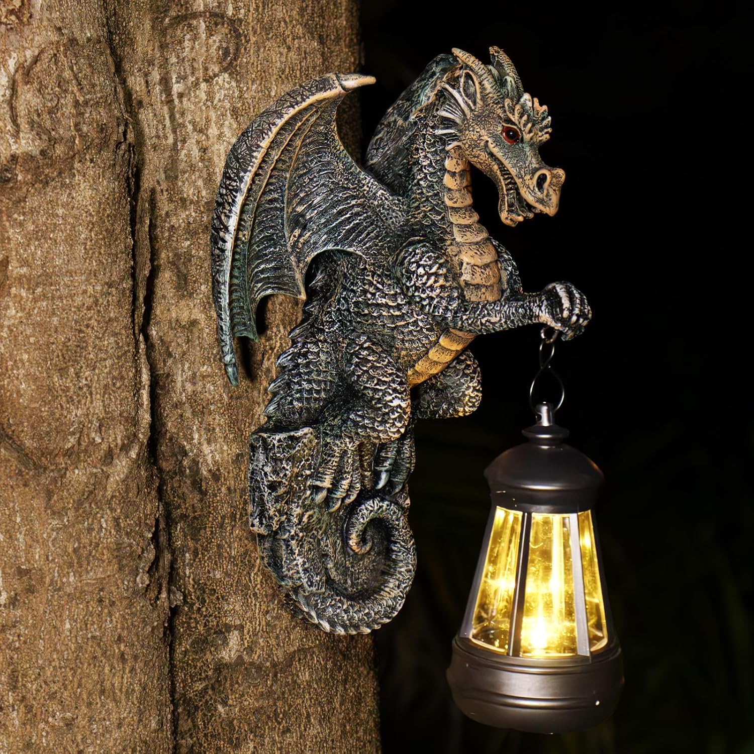 Solar Dragon Statue Outdoor Garden Decor - Medieval Fantasy Yard Art, Whimsical Lawn Ornaments, Unique Decorations Outdoor & Gifts, Weather-Resistant Animal Figurine Gift with Handmade Look