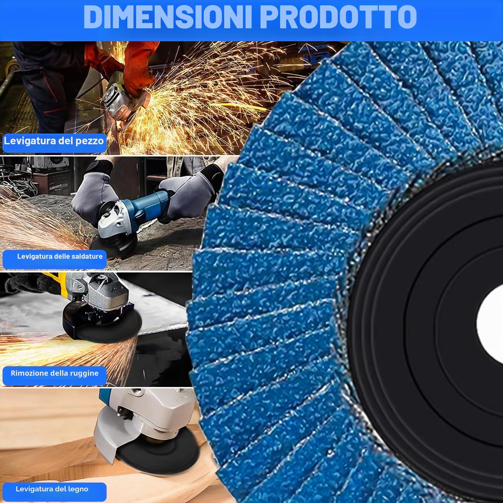 12 Pezzi Disco Abrasivo Lamellare, Dischi Lamellari 76 mm, Grana 40/60/80/120, Dischi Smeriglio Lamellari per Smerigliatrice Angolare a Batteria (Blu)