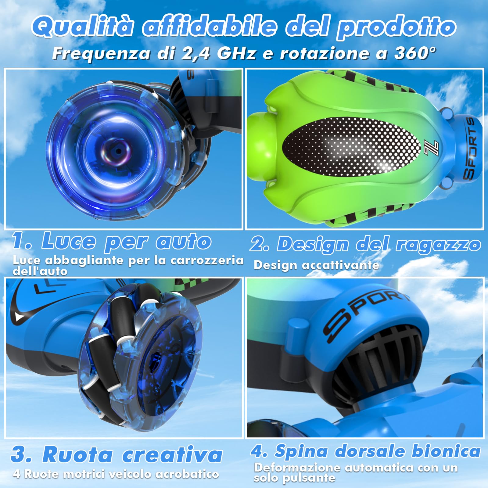 Fosgoit Macchina Telecomandata, Giocattoli per Bambini dai 3 ai 12 Anni, Macchina Telecomandata 4x4, Drift RC Car con Luci, 2.4Ghz Auto RC I Migliori Regali di Compleanno e Natale per Bambini