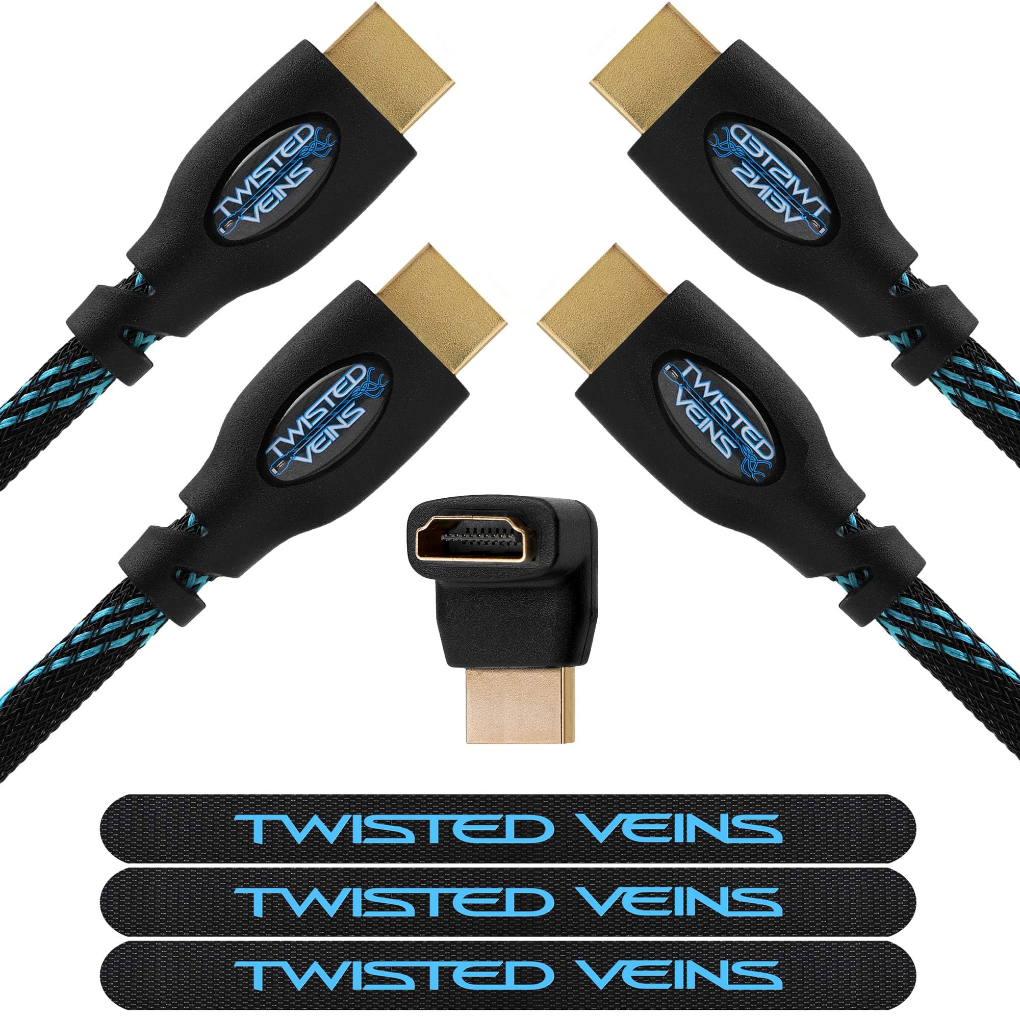 Twisted Veins HDMI Cable 30 ft, 2-Pack, Premium HDMI Braided Cord Type High Speed with Ethernet, Supports HDMI 2.0b 4K 60hz HDR and ARC