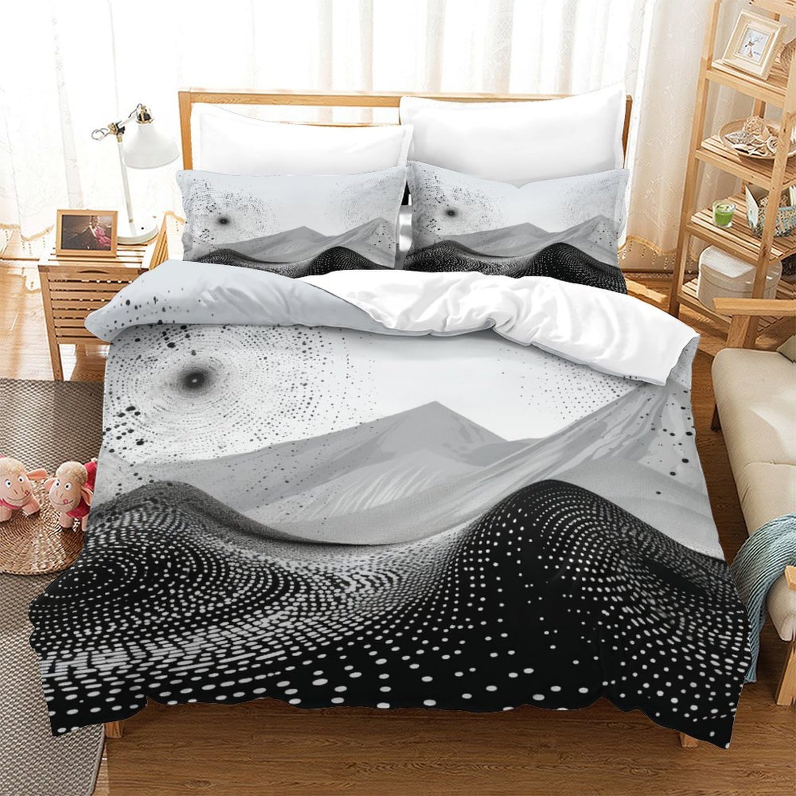 P1S9U7W5Y Futuristic Wave 3D Printed Duvet Cover Set 3pcs Microfiber Abstract Bedding Set Double