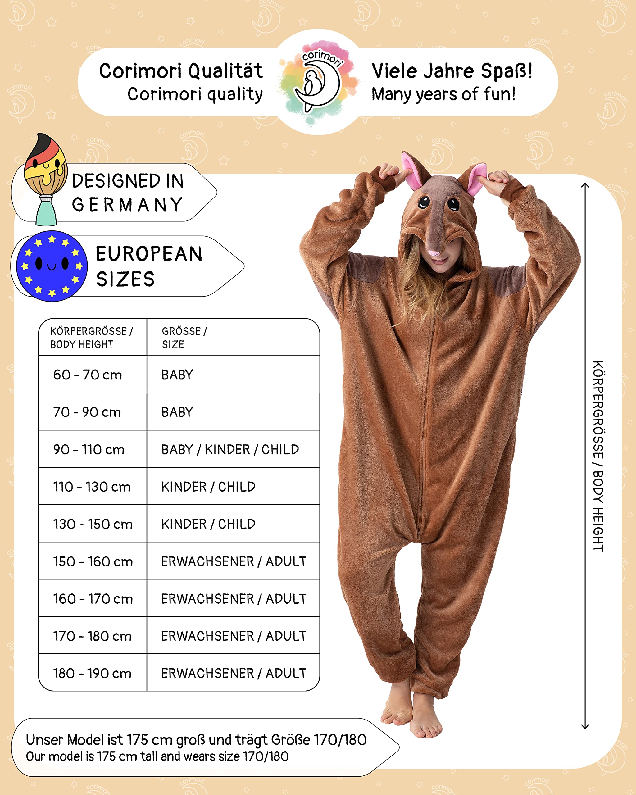 corimori Morbidi costumi da adulto con chiusura lampo e fascia per capelli (150-190 cm)