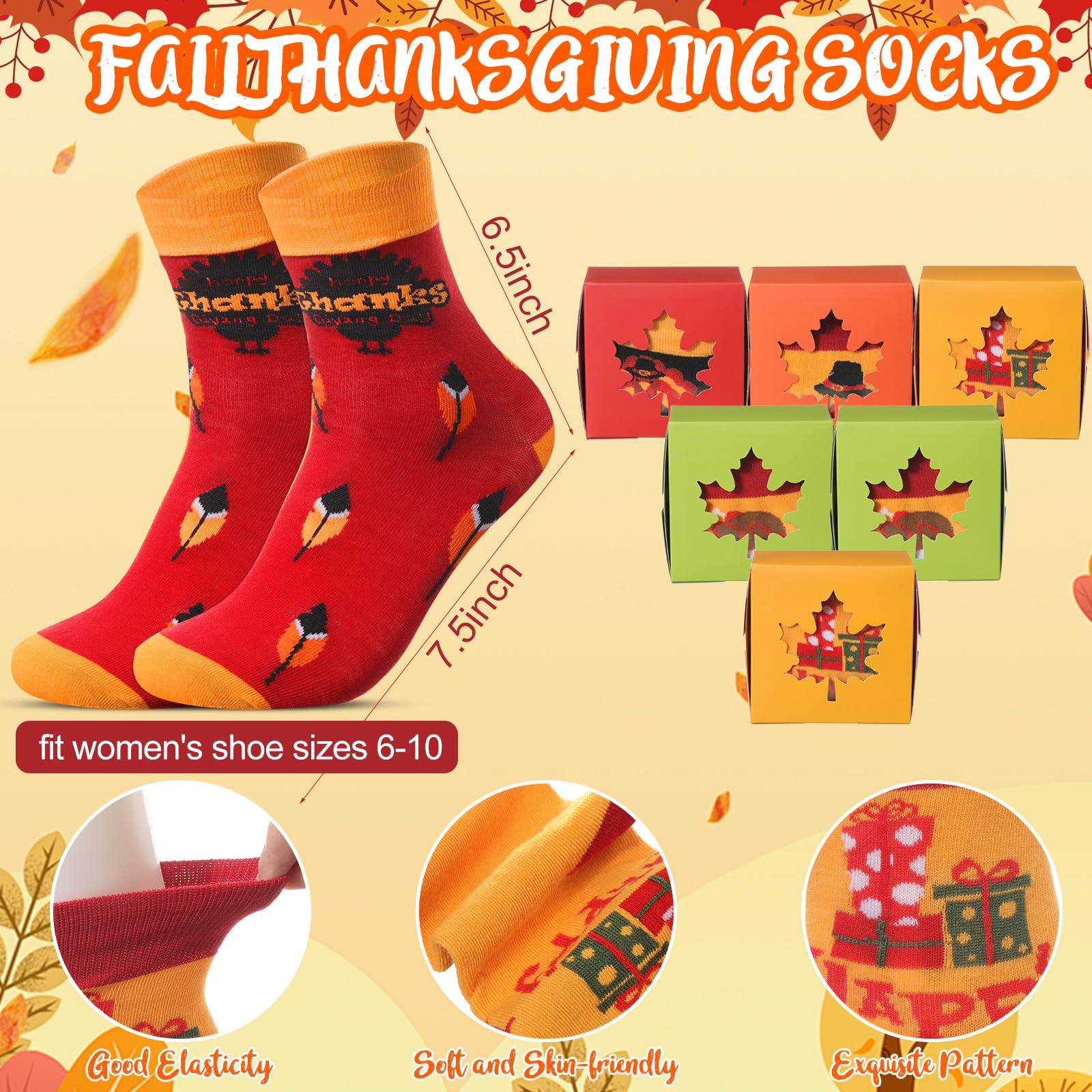 Jecery Socken für Herbst und Erntedankfest, Geschenk in Schachteln, für Damen und Mädchen, flauschige Socken für Partys