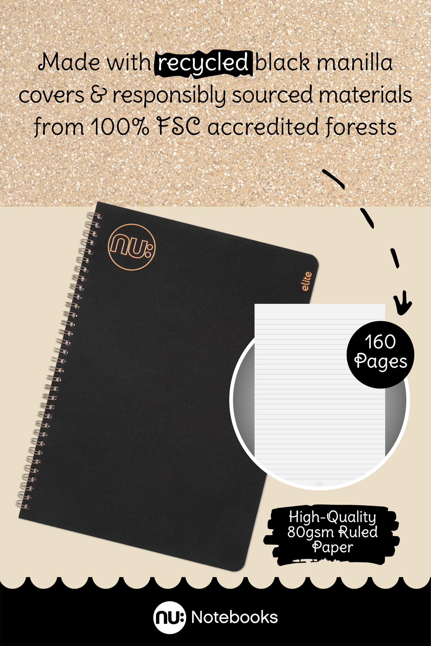 nu: Notebooks - Kraft Range - Black Wire Bound A4 Notebook - Stationery Notebooks - Professional Notepad - Multipack of 3 - Image 2