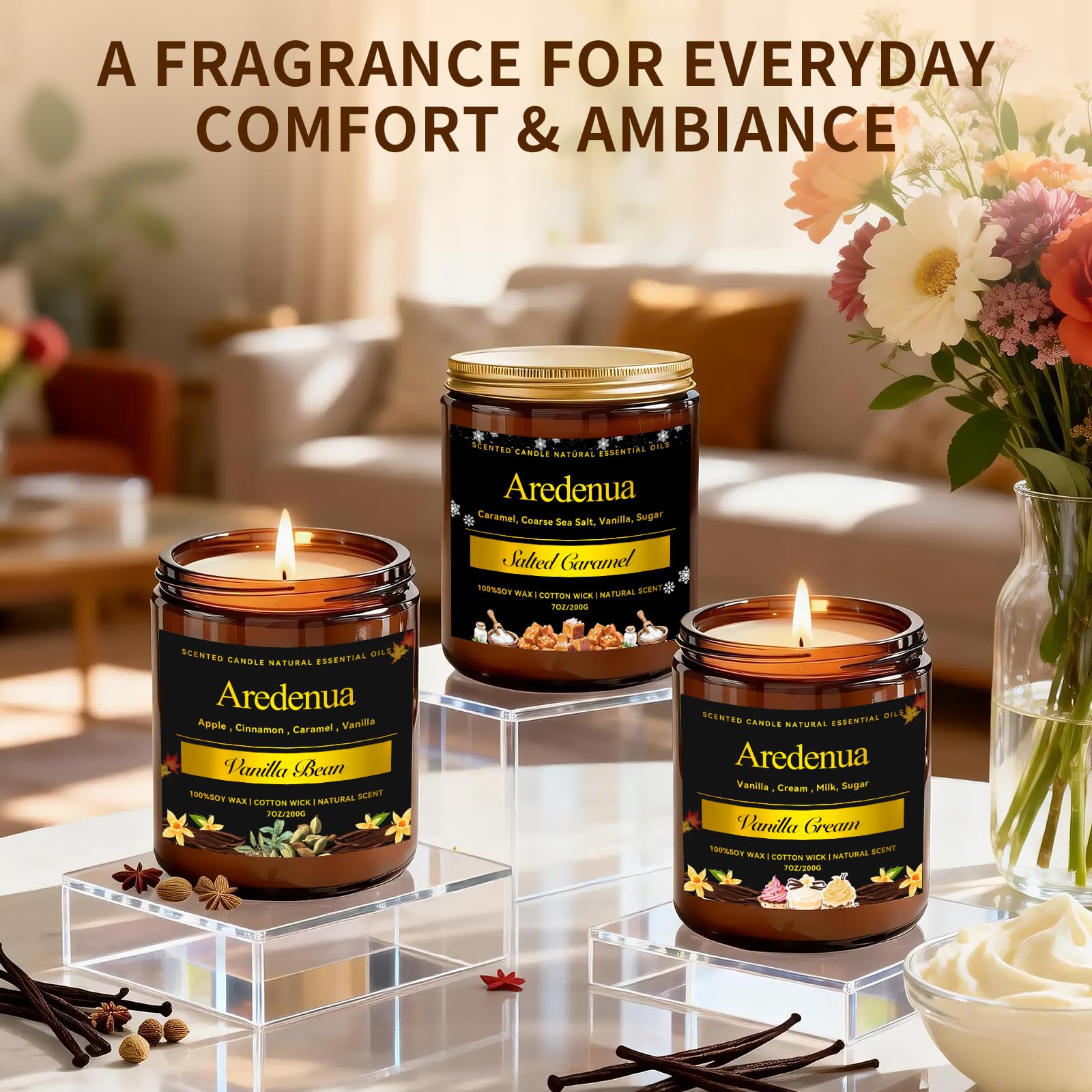 Vanillebohnen-Kerze, Soja-Kerzen mit warmem, süßem Vanille-Aroma, entspannende Duftkerze, gemütliches Winterkerze, Geschenk für Damen und Herren
