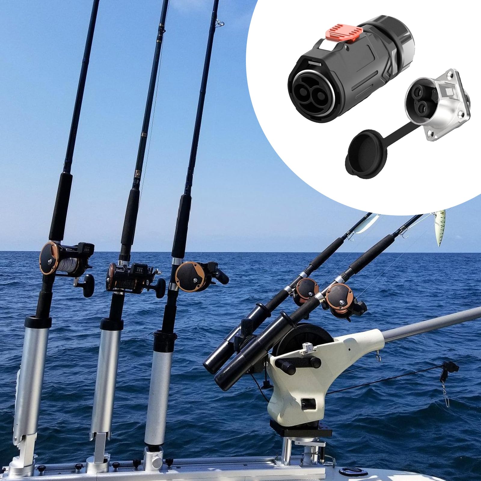 Steckerbuchsen für Boots-Trollingmotoren, 2-Poliger 120A Steckerbuchsensatz Wasserdichter IP67 Metallischer Energiespeicheranschluss Kompatibel mit Kabeln mit Durchmessern von 8,5–11,5 mm