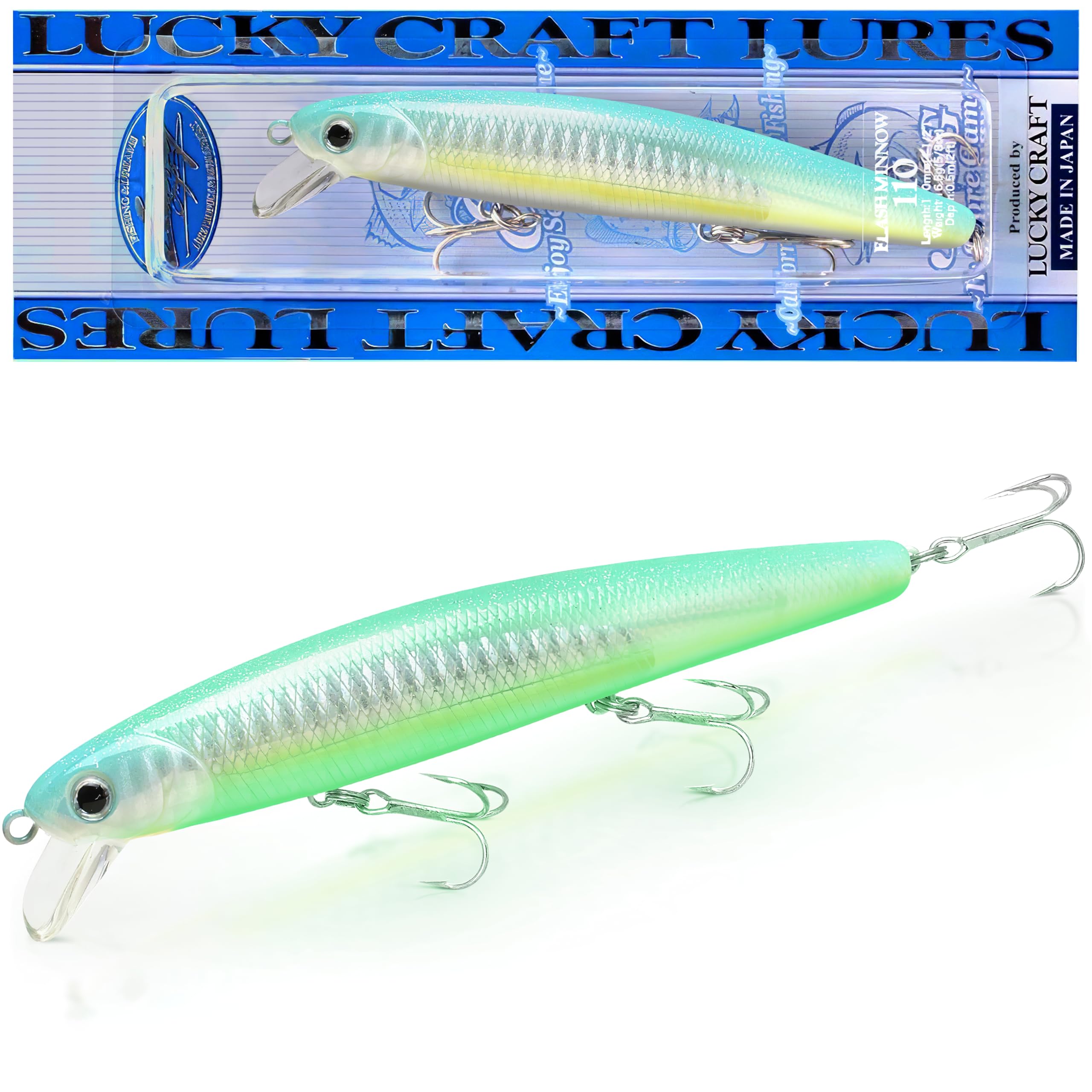 LUCKY CRAFT FlashMinnow 110, Super Glow Series, Saltwater Fishing Lures, Jerkbait Surf Fishing Accessories and Gear, 1-2 ft Slow Suspending Topwater Lure, Halibut and Bass Fishing Lures