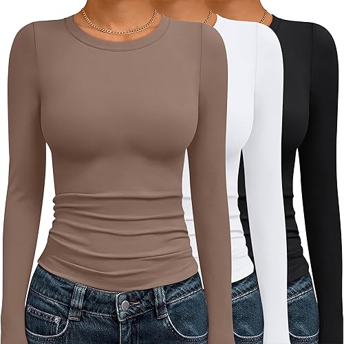 AUTOMET 3 Pack Womens Long Sleeve T Shirts Fall Fashion Basic Going Out Crop Tops Slim Fitted Winter Clothes 2025