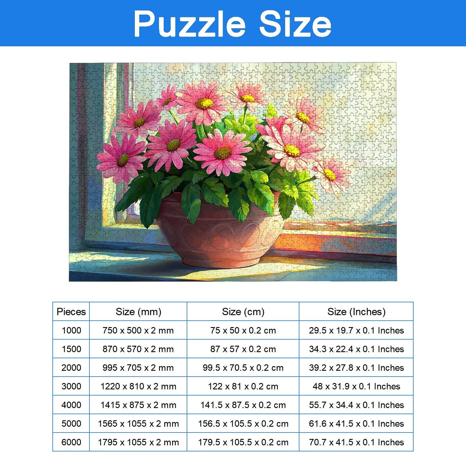Puzzle 4000 Pezzi Fiore, Puzzle Finestra 4000 Pezzi Arte per Adulti e Bambini, Misura: 141.5x87.5 cm, Puzzles Legno per Adulti con Squisita Scatola di Imballaggio, Regalo Donna, Regalo Uomo, -8859