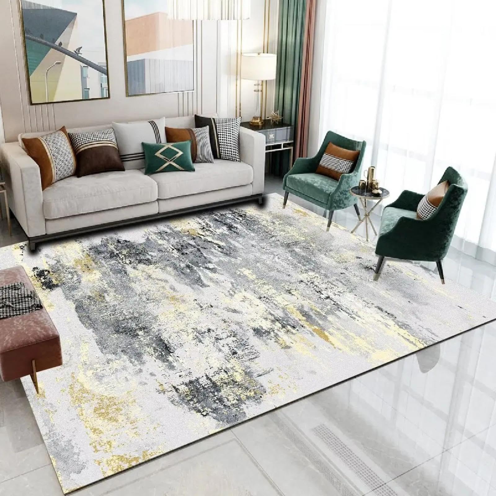 Tapis de salon moderne abstrait facile à nettoyer en peluche rase
