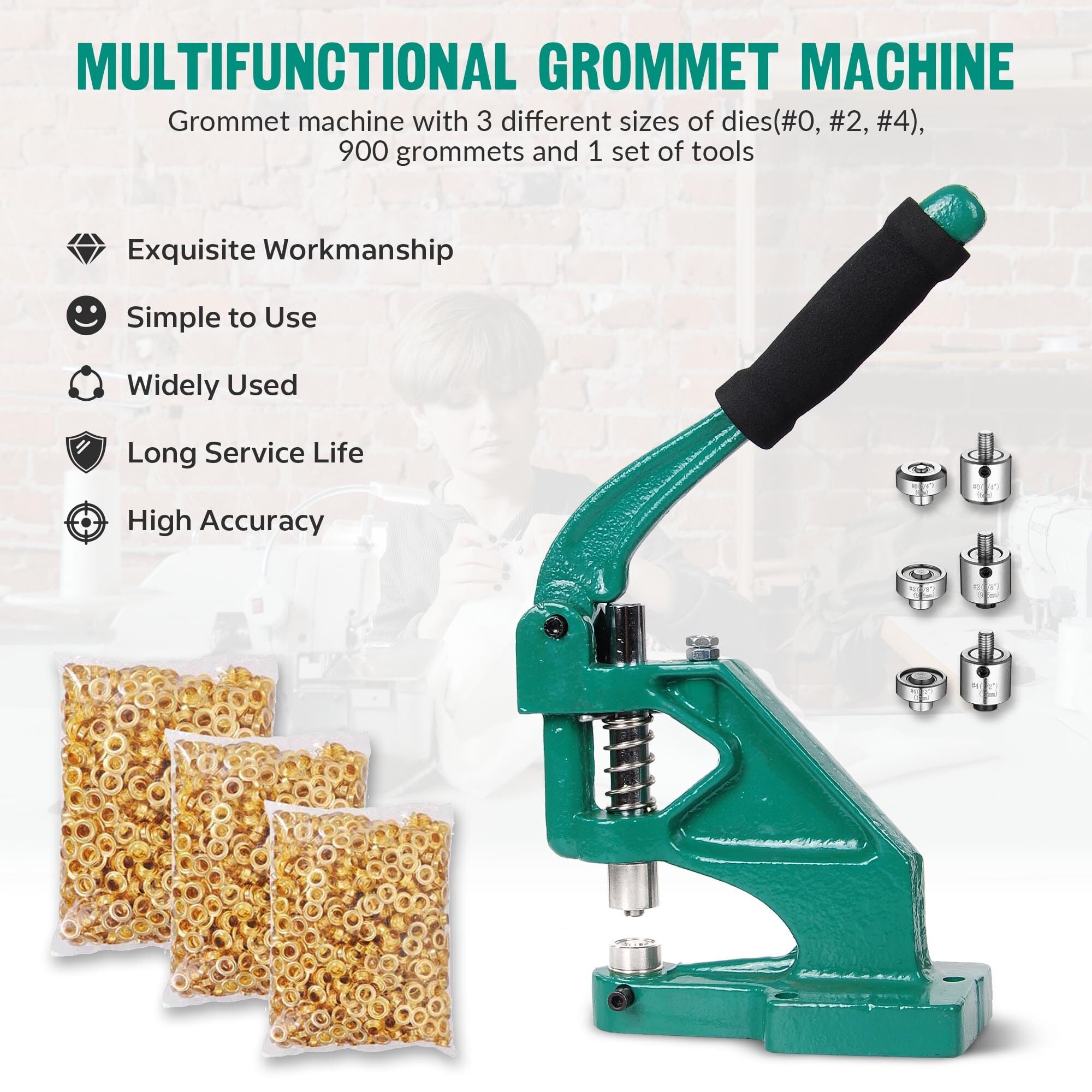Yescom 3 morir (# 0# 2# 4) mano prensa Máquina con ojal y 900 pcs Golden ojales ojal herramienta Kit