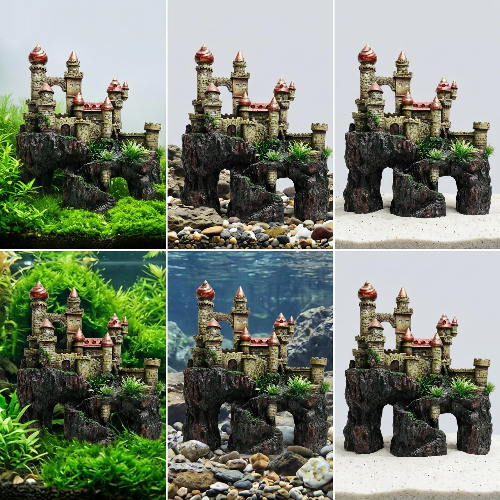 Castello per Acquario Durevole | Realistica, Castello in Resina, Realistico, Ornamento con Roccia, per Vasca Dei Pesci