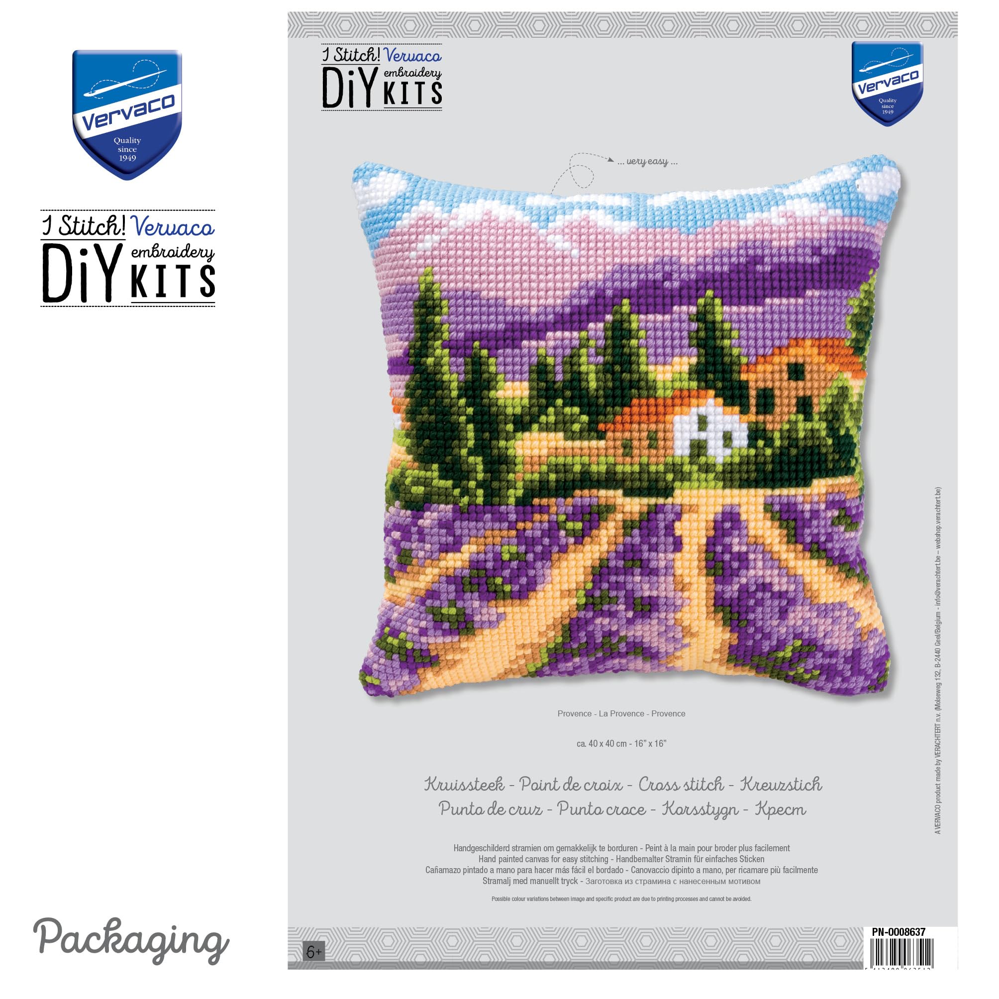 VERVACO Kit Cuscino Punto Croce PROVENZA Set Ricamo Principianti Cuscini Gobelin Decorativi ca. 40 x 40 cm Accessori per Lavoretti Creativi DIY Casa Decor Hobby Adulti Cross Stitch