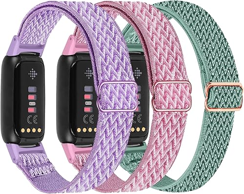 Correas elásticas de nailon y silicona delgadas compatibles con Fitbit Luxe, correa de nailon elástico ajustable y transpirable de repuesto y