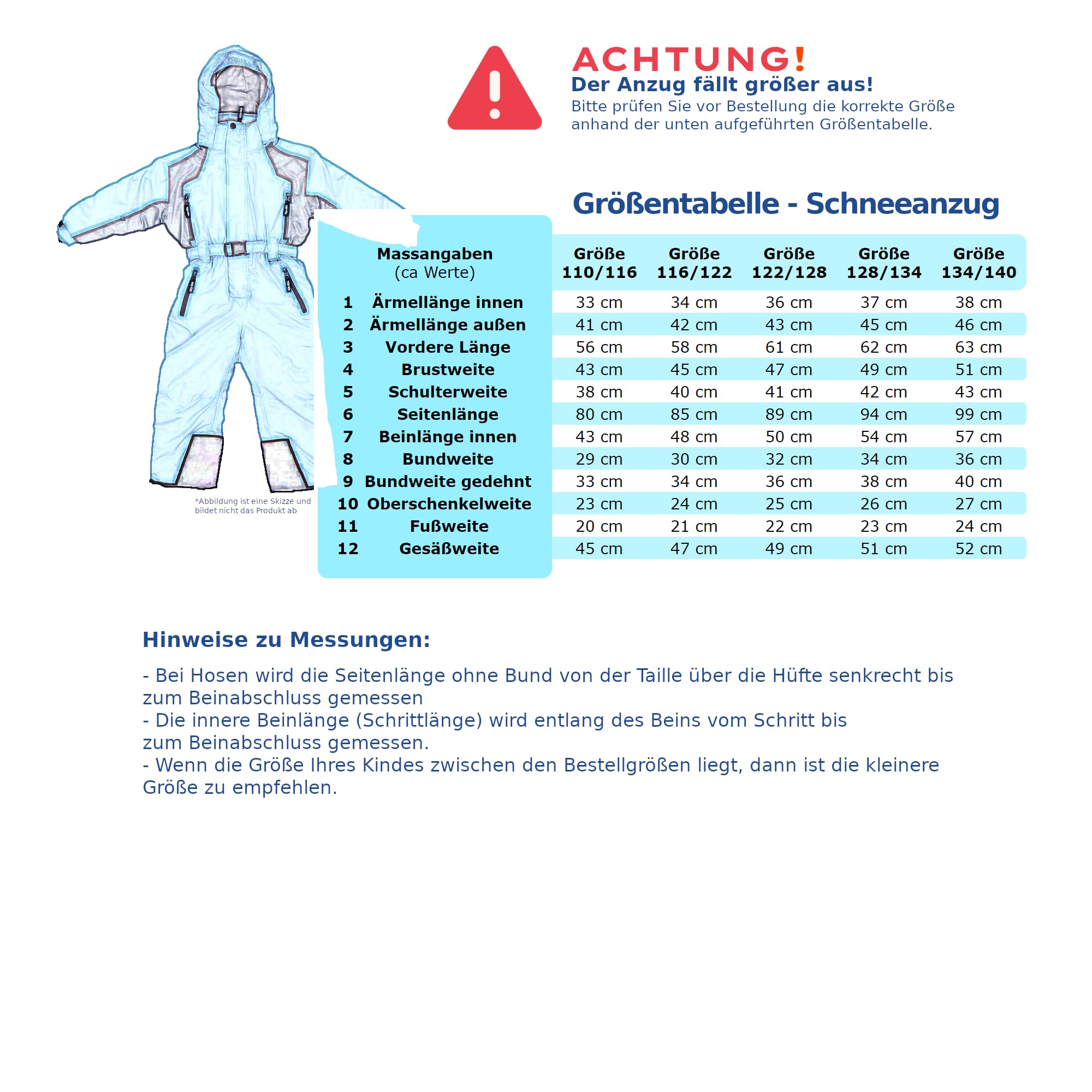 Schneeanzug Kinder, wasserdichter Skianzug Jungen/Mädchen, einteiliger Winter-Overall | 110 116 122 128 134 140